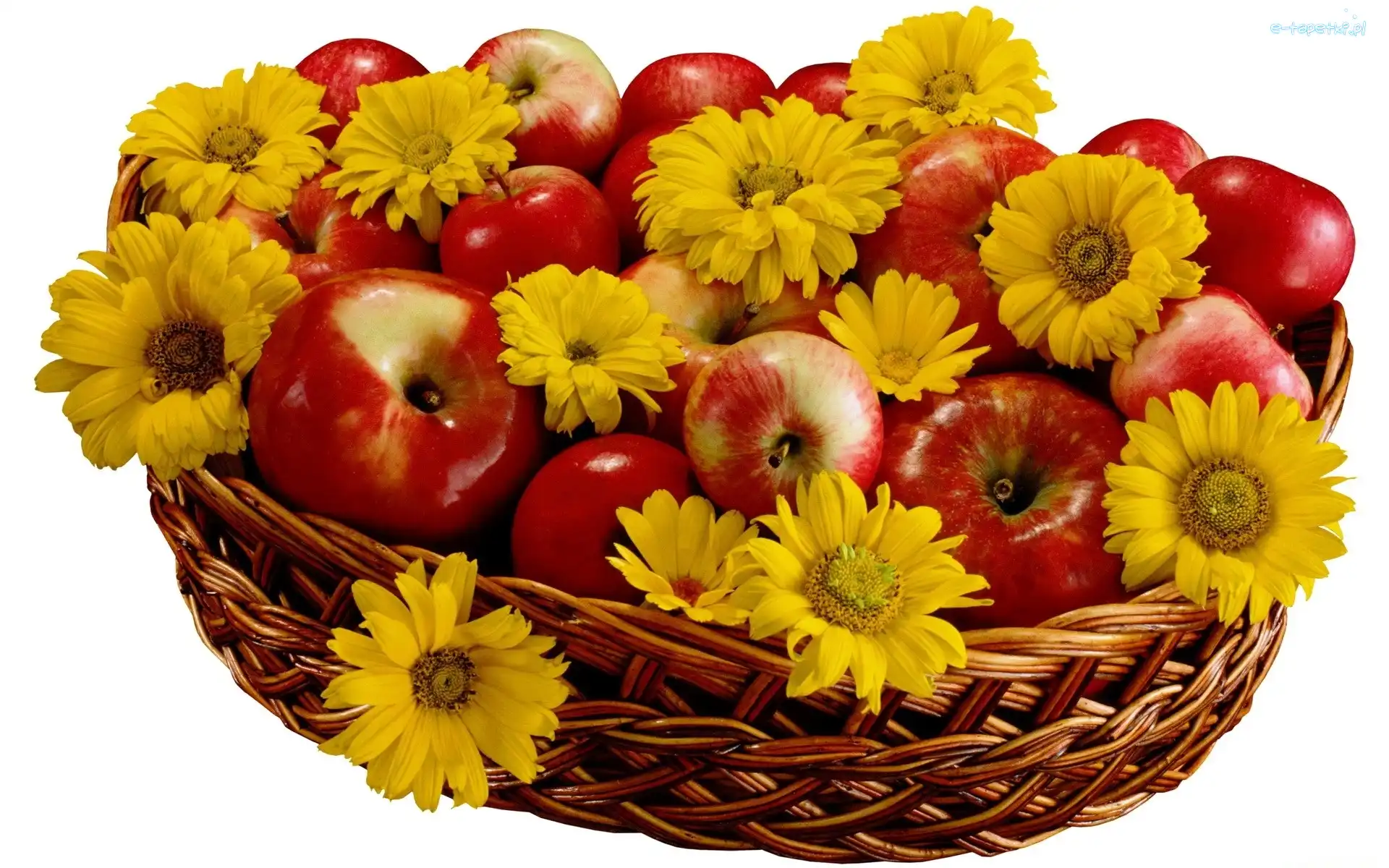 Jabłek, Margerytki, Żółte, Kosz