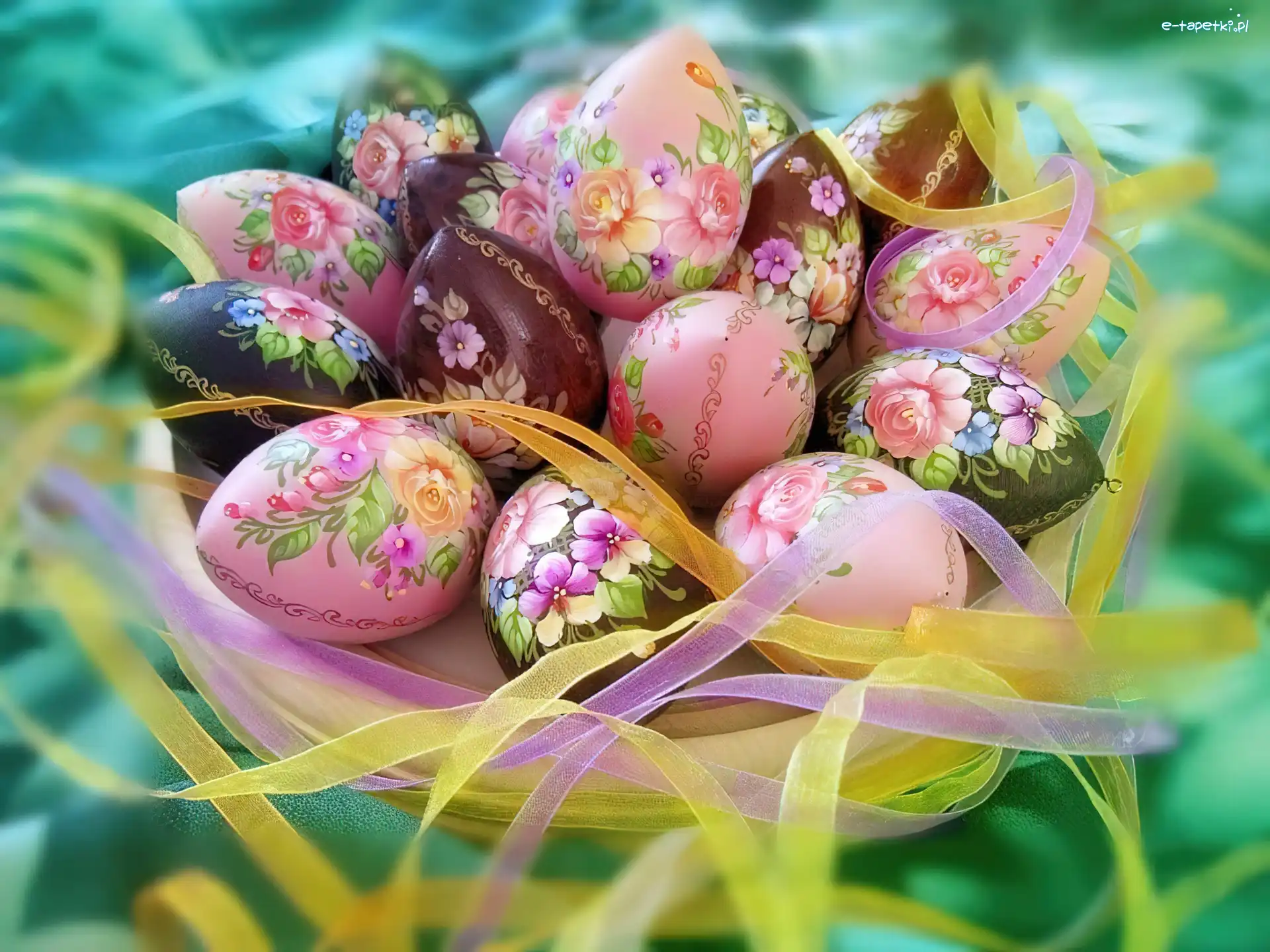 Jajka, Wstążki, Koszyk, Wielkanocne