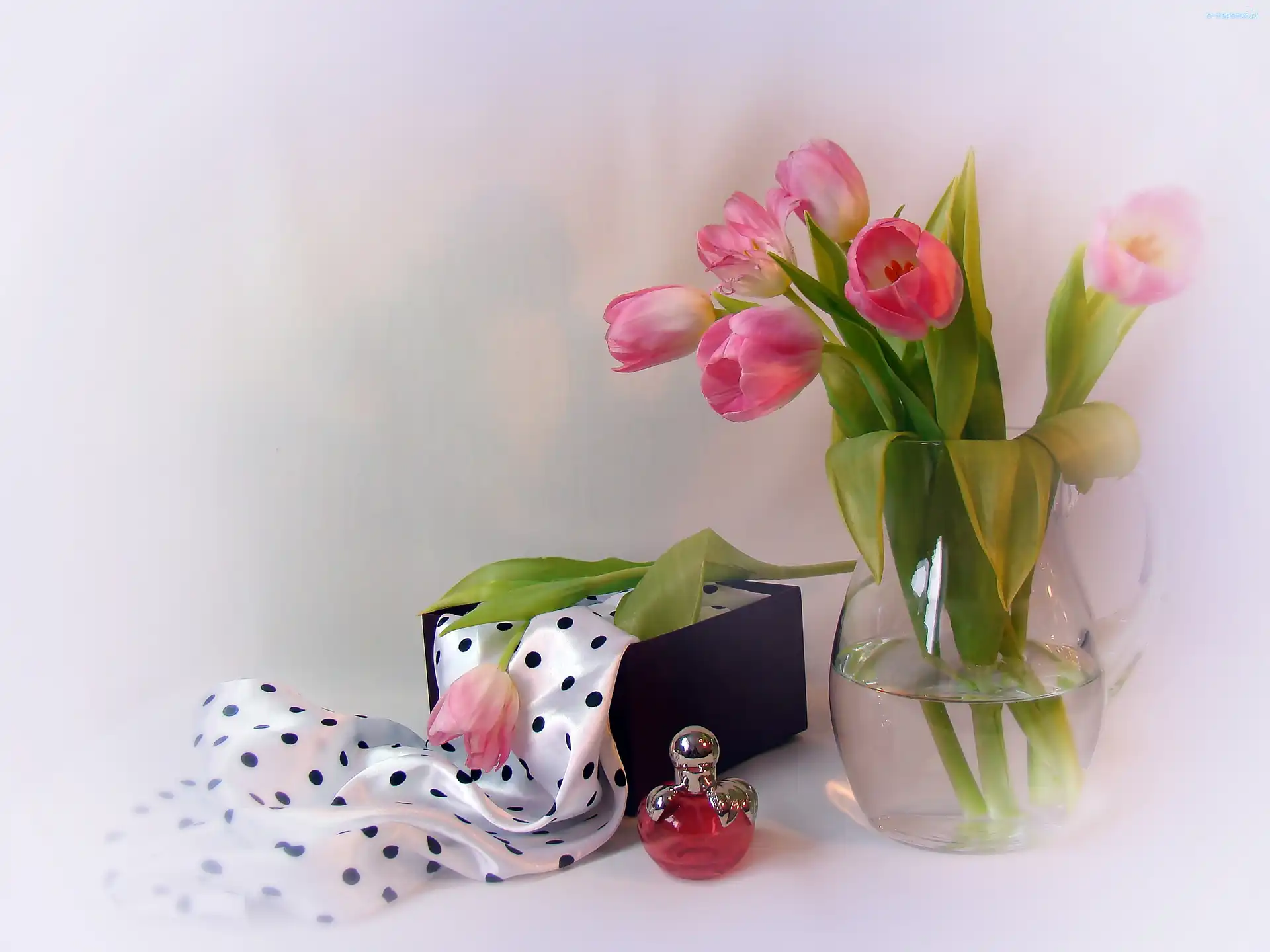 Apaszka, Perfum, Flakon, Tulipany