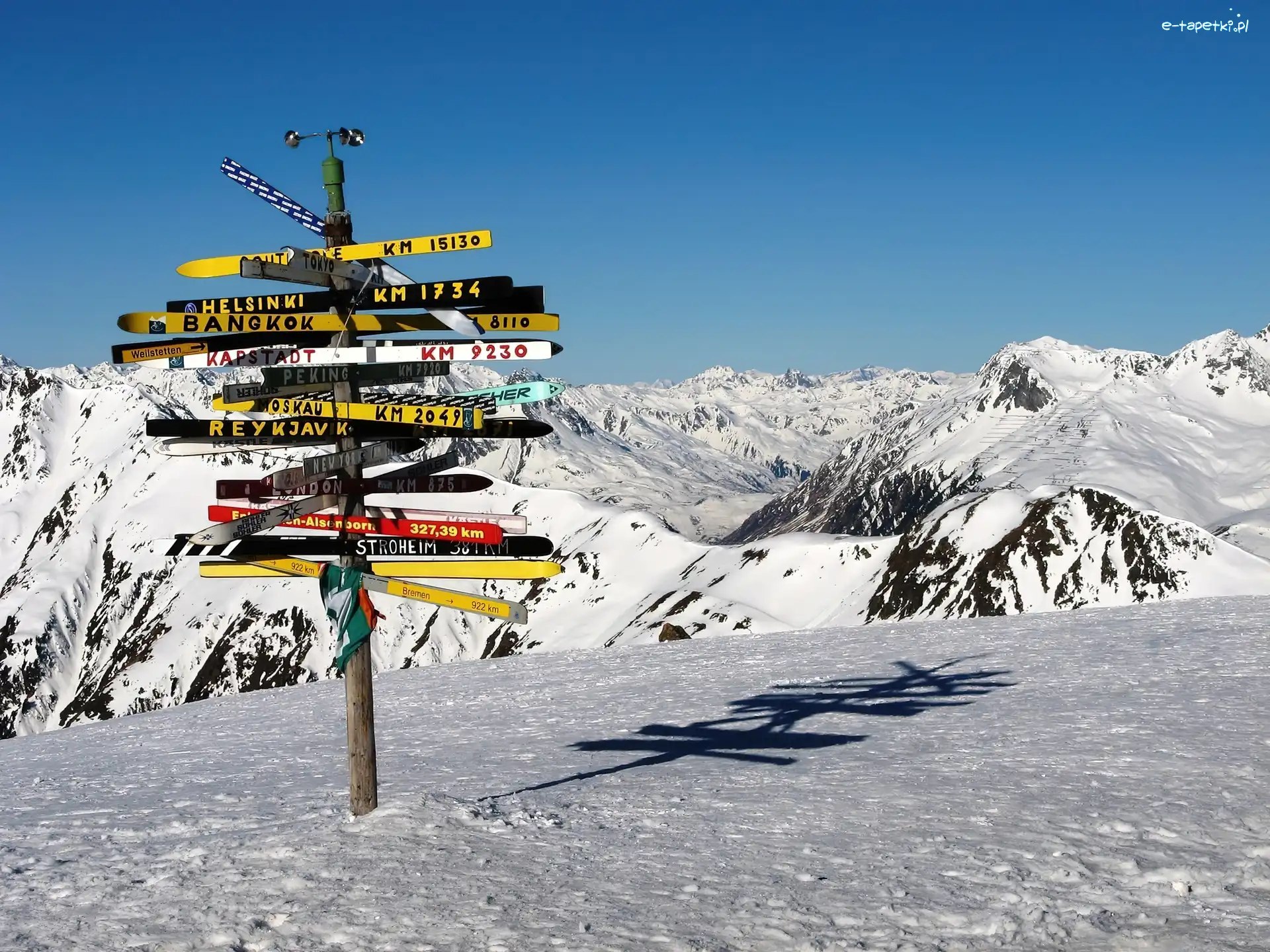Austria, Góry, Tyrol, Śnieg, Drogowskazy