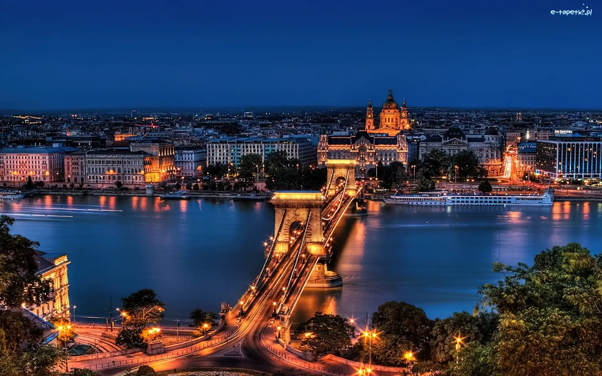 Nocą, Dunaj, Most, Budapeszt