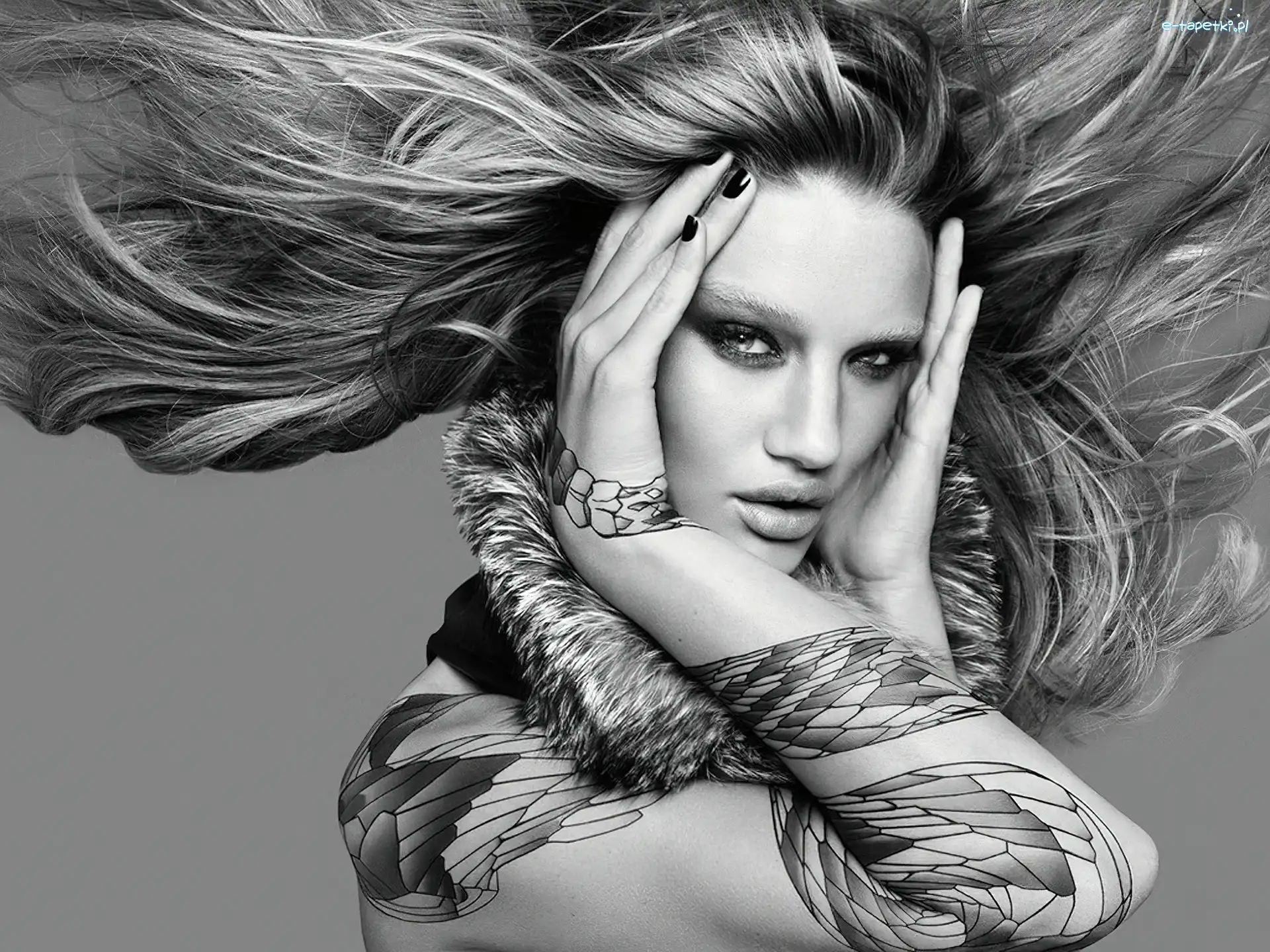 Tatuaż, Włosy, Rozwiane, Rosie Huntington Whiteley
