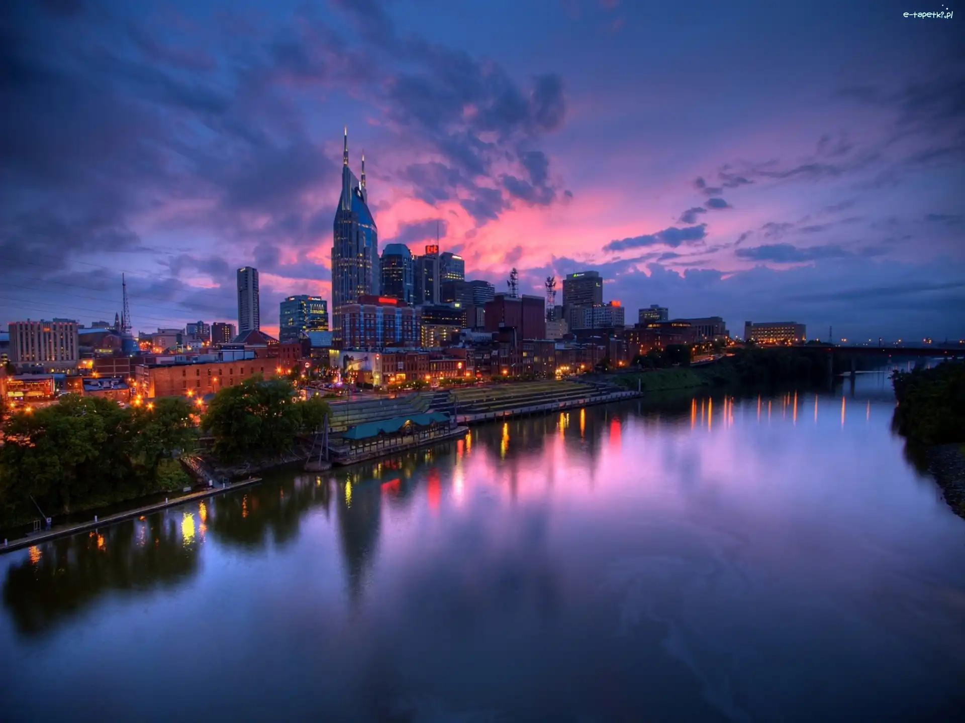 Miasto, Rzeka, Nocą, Nashville