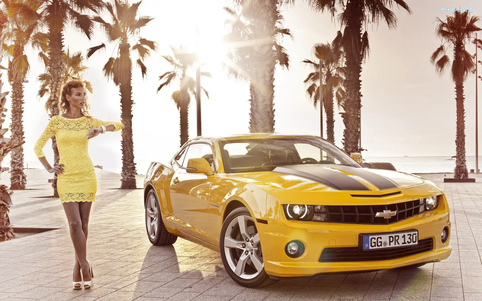 Chevrolet Camaro, Palmy, Kobieta, Żółty