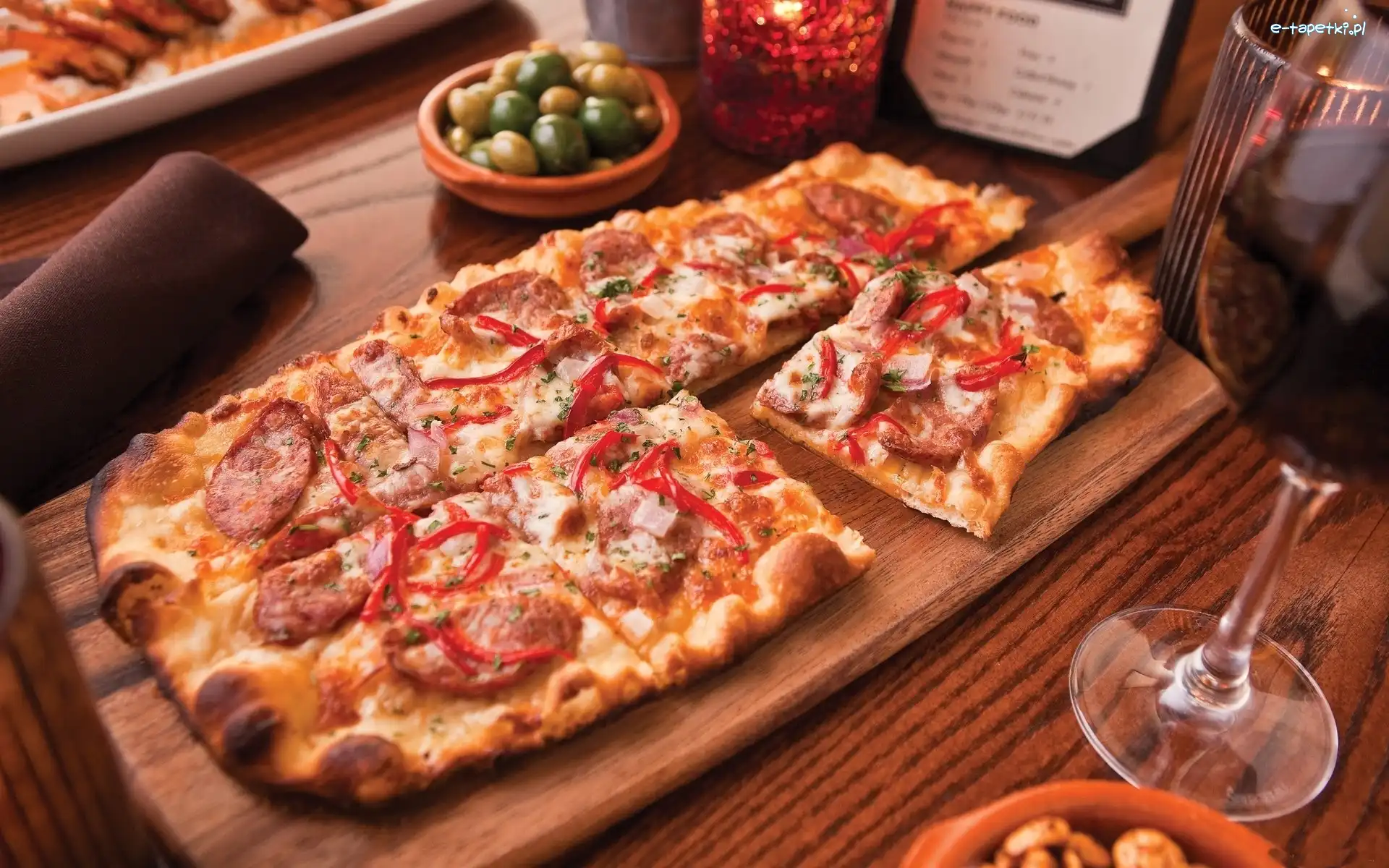 Pizza, Wina, Lampka, Kwadratowa