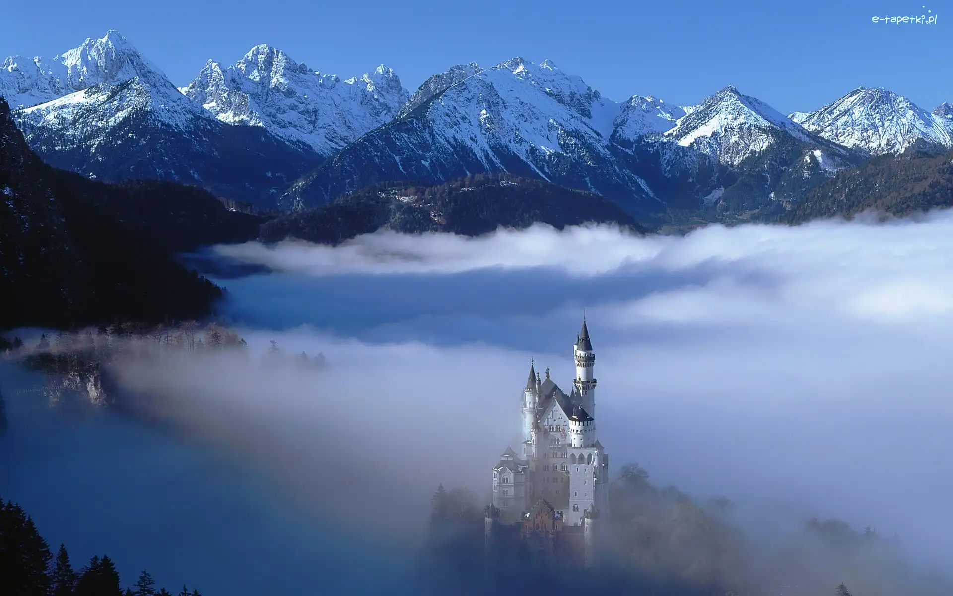 Góry, Zamek, Zima, Mgła, Neuschwanstein
