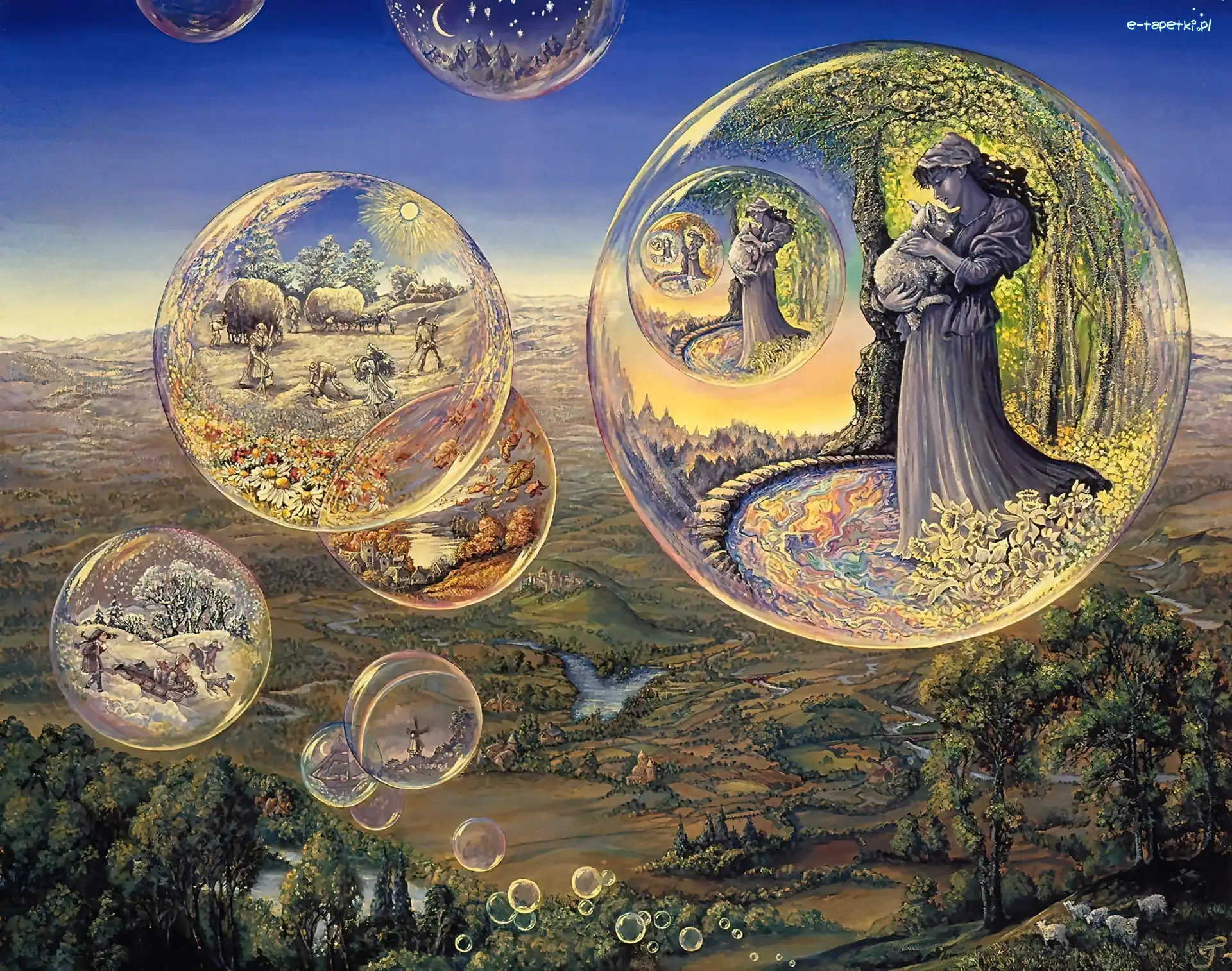 Kobieta, Farmy, Owieczka, Josephine Wall, Bańki