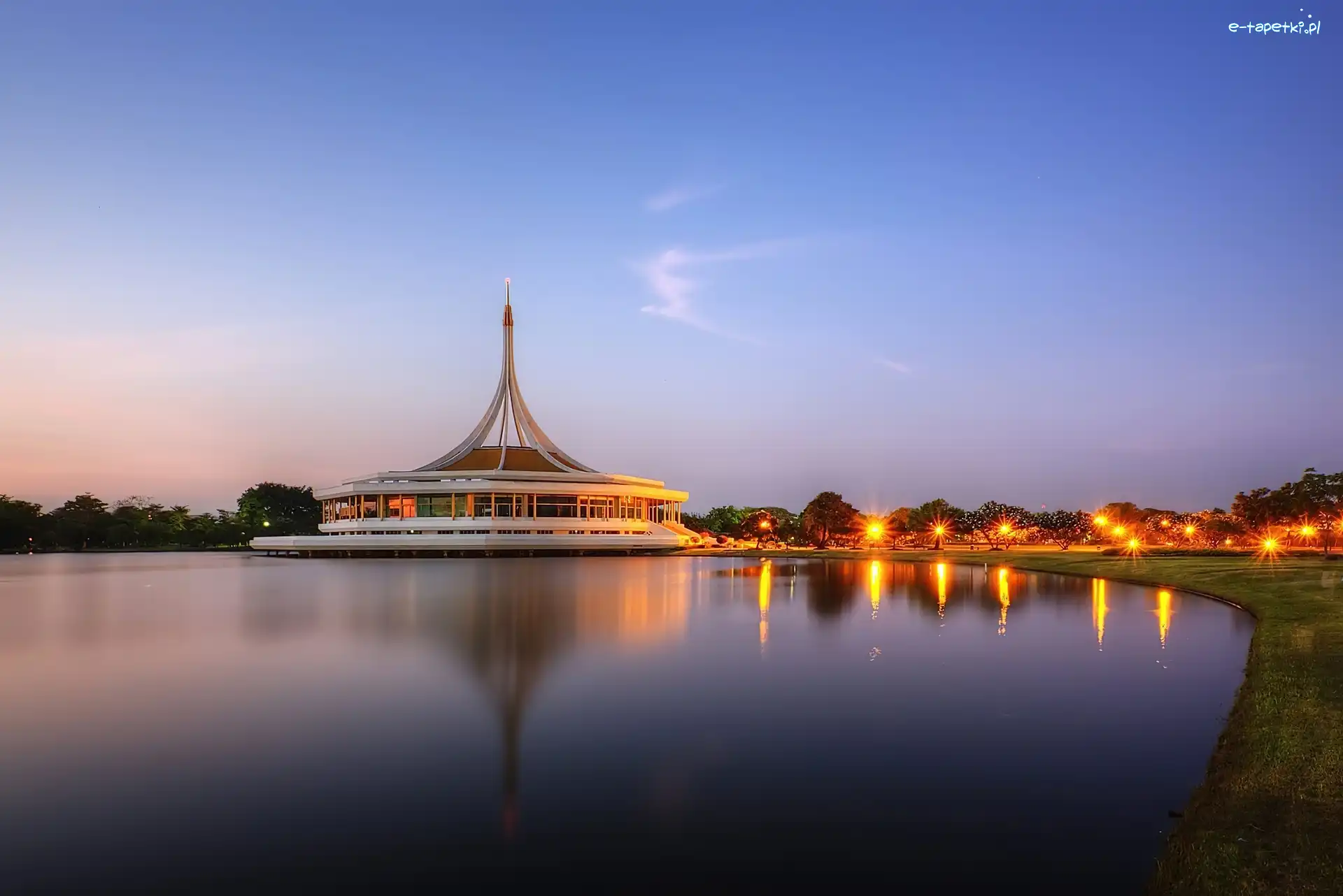 Bangkok, Woda, Pawilon, Tajlandia, Światła