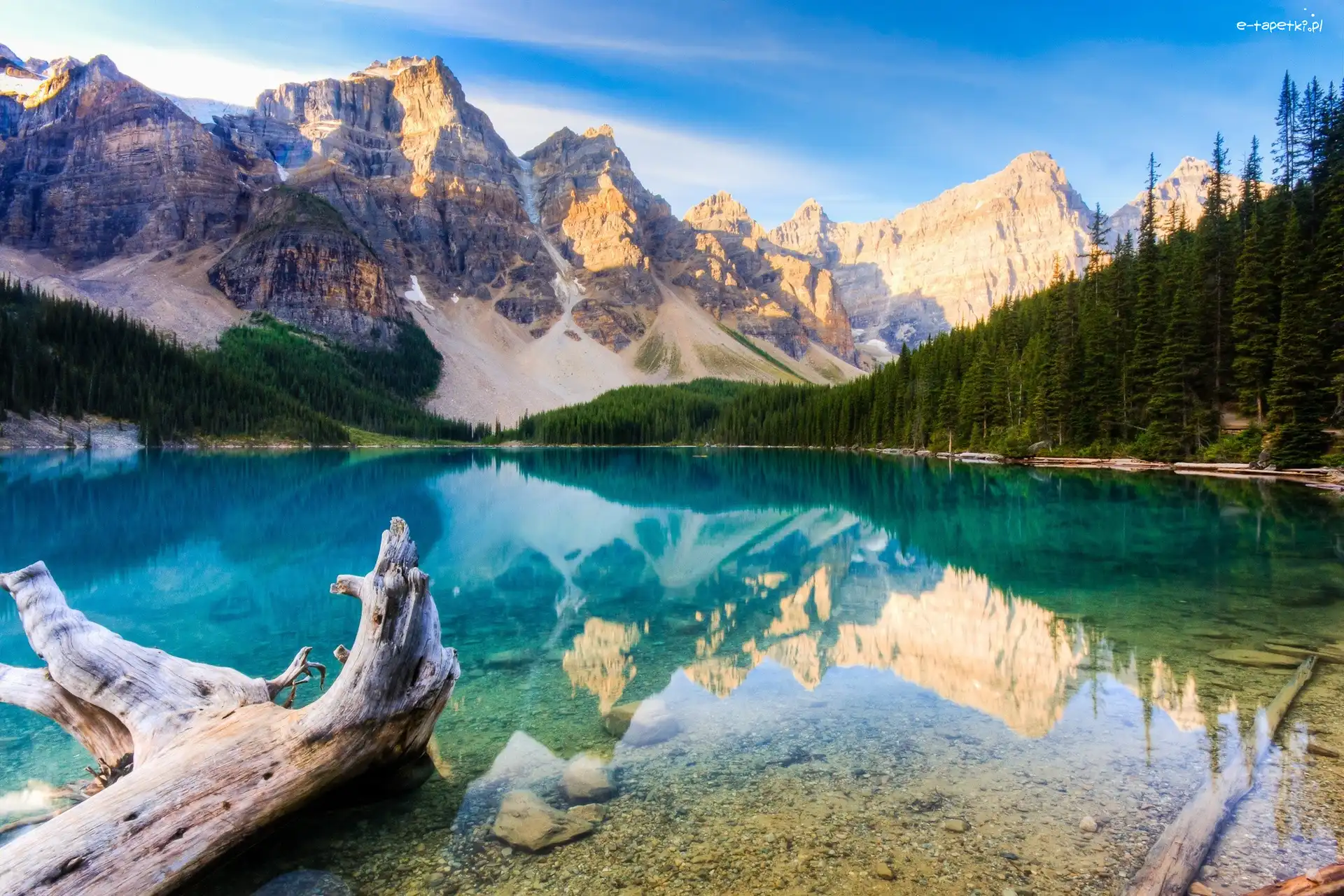 Jezioro Louise, Góry, Niebo, Drzewa, Park Narodowy Banff, Kanada