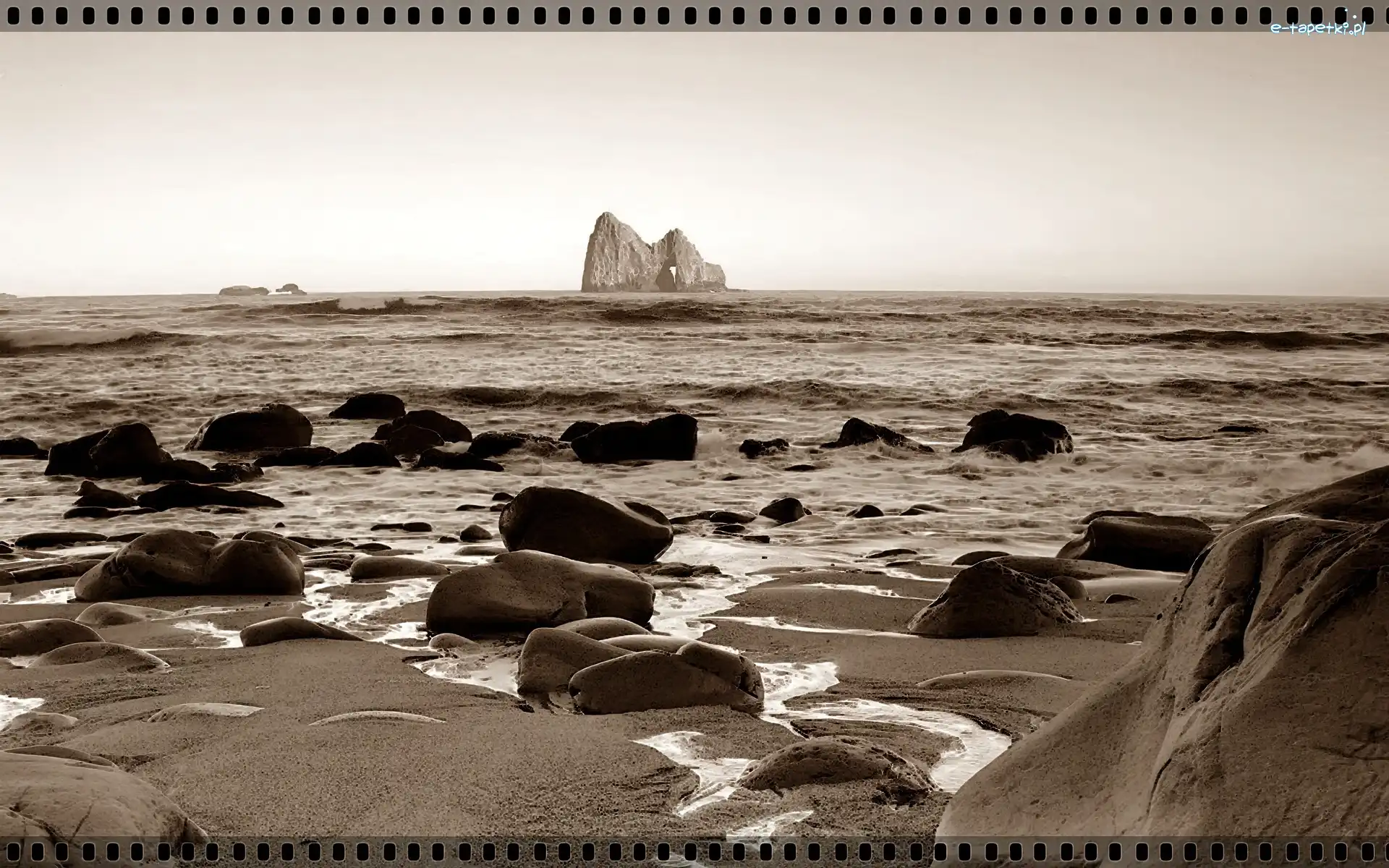 Fale, Sepia, Skały, Morze