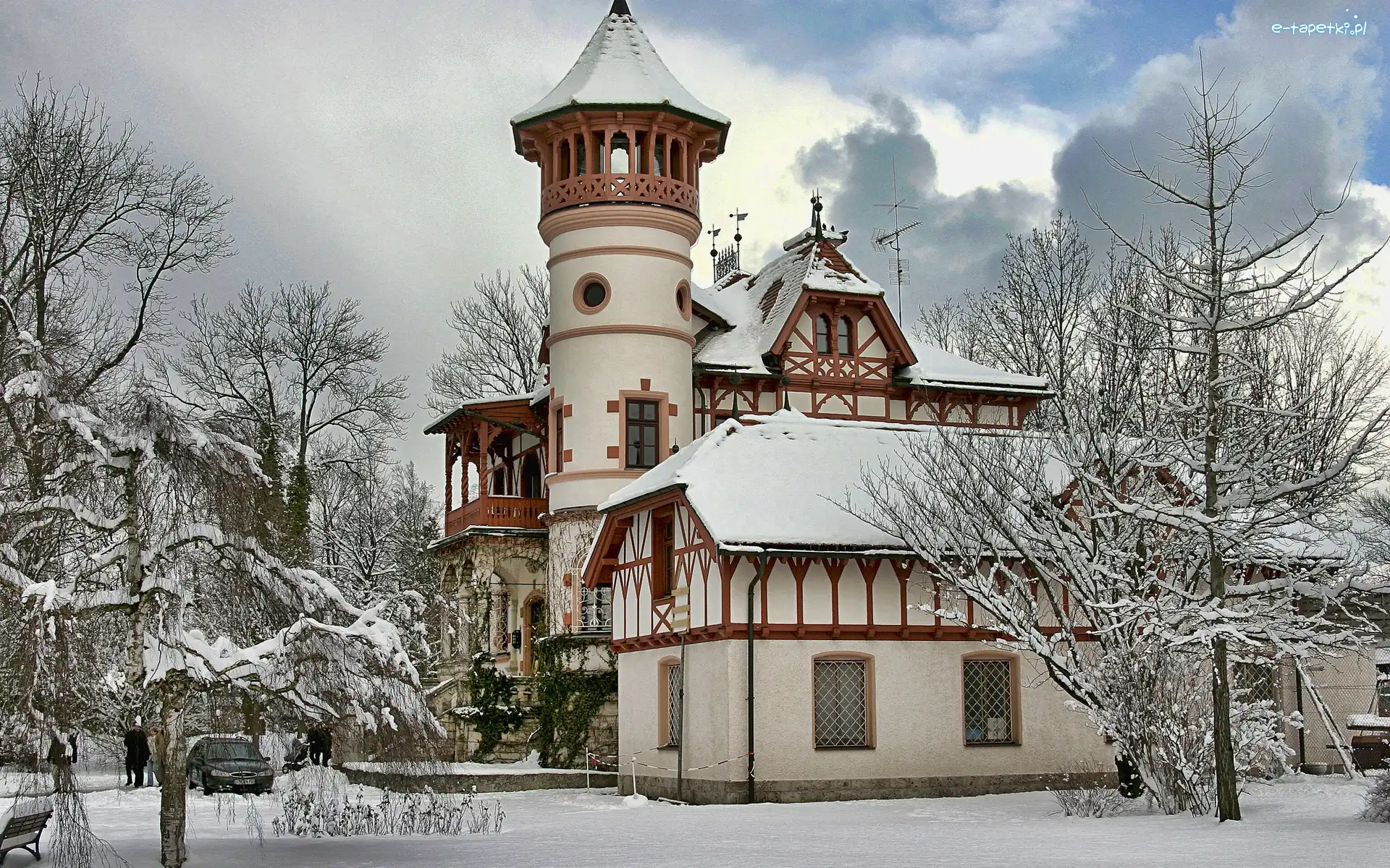 Śnieg, Drzewa, Kościół