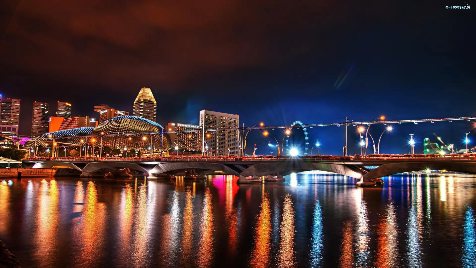 Miasto, Światła, Noc, Singapur, Azja