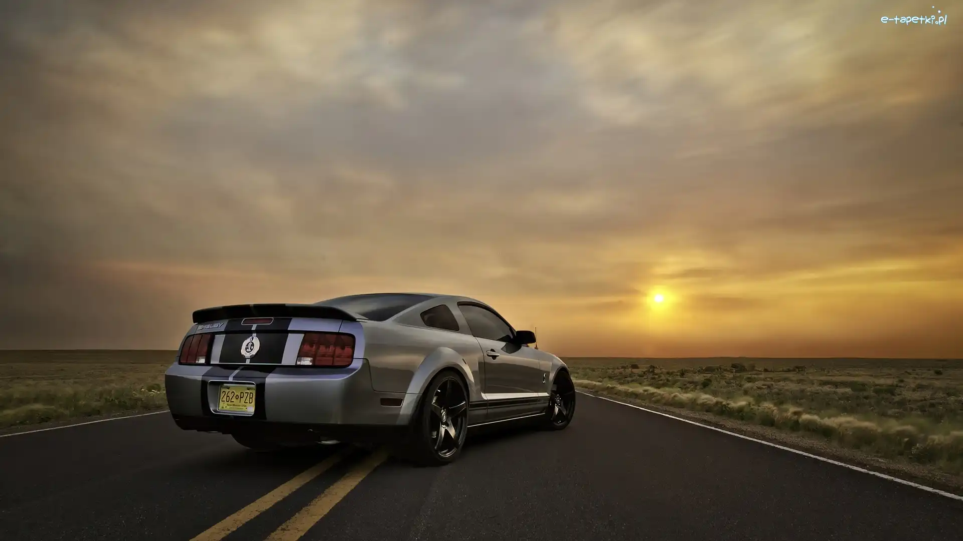 Droga, Słońca, Zachód, Ford Mustang