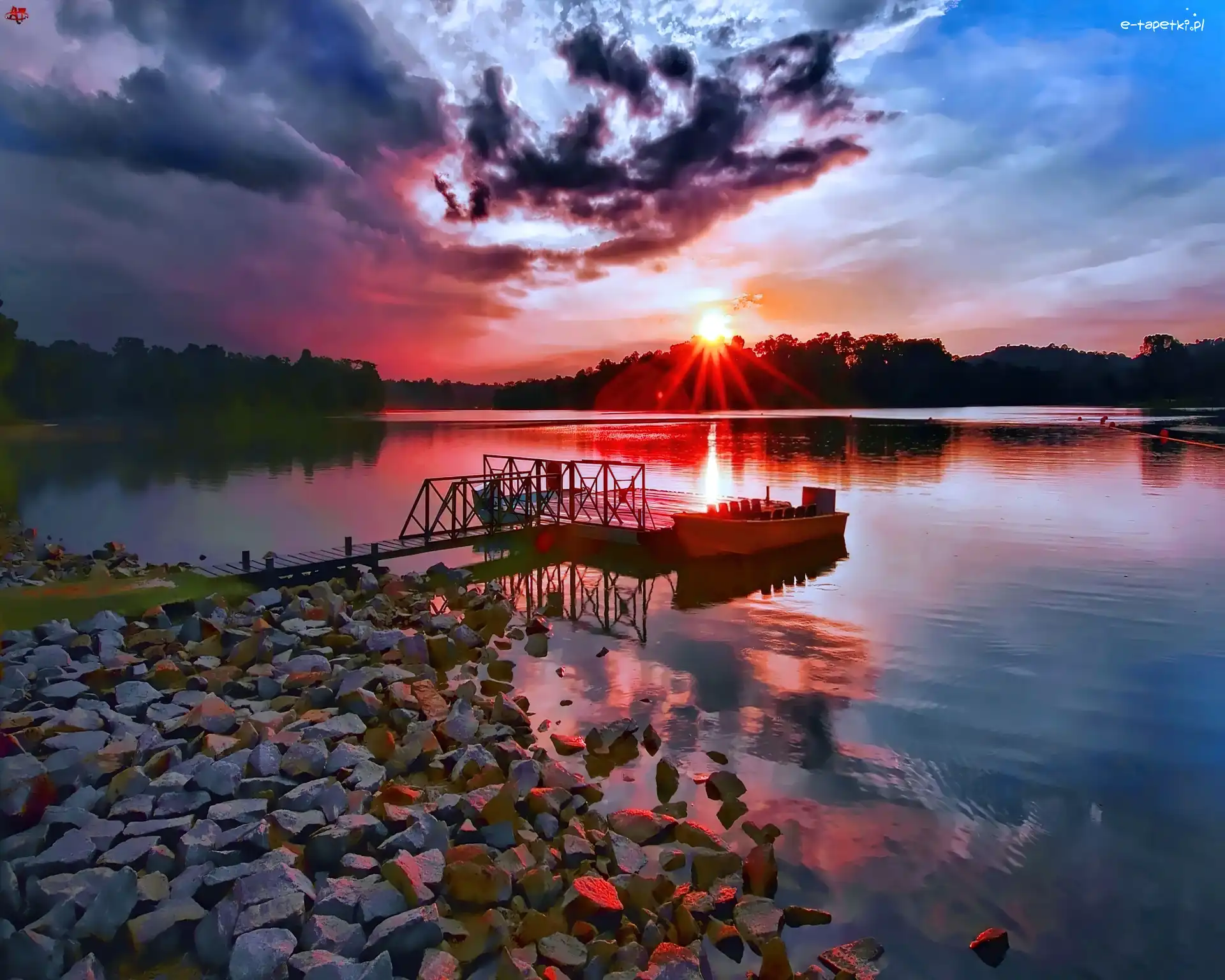 Jezioro, Słońca, Zachód
