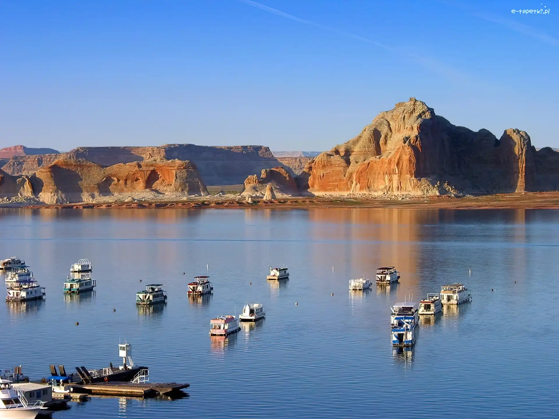 Jezioro, Góry, Łódki, Arizona