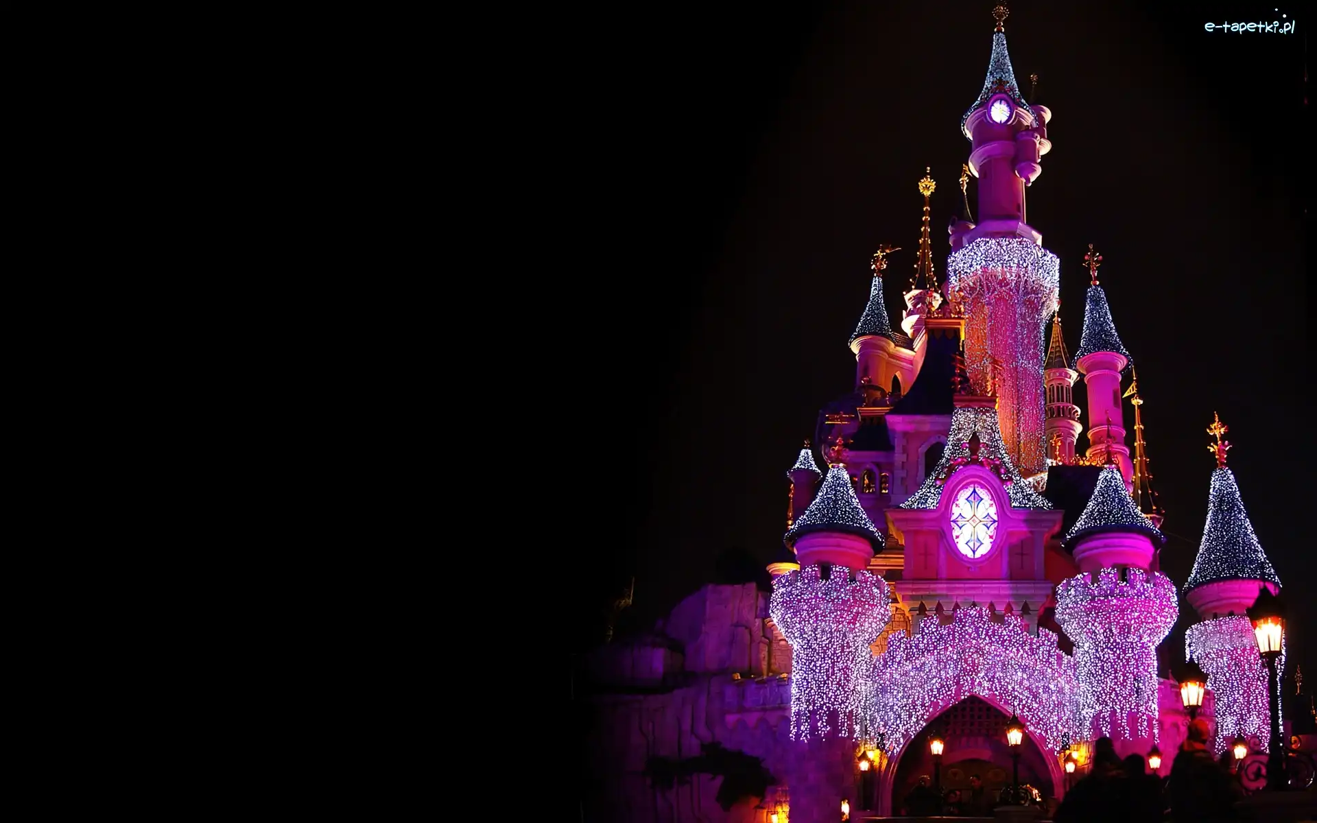 Pałac, Noc, Disneyland, Fiolet, Światła