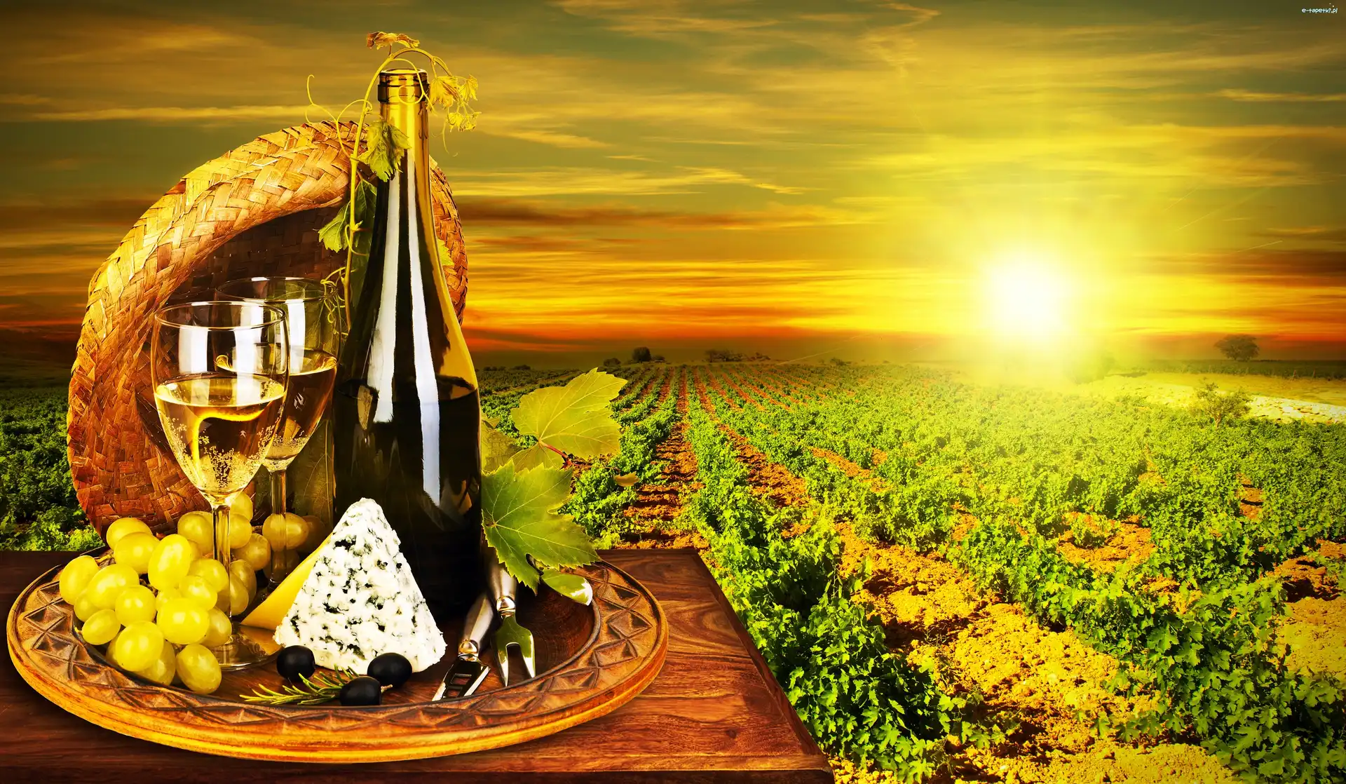 Zachód, Wino, Słońca, Farma, Ser