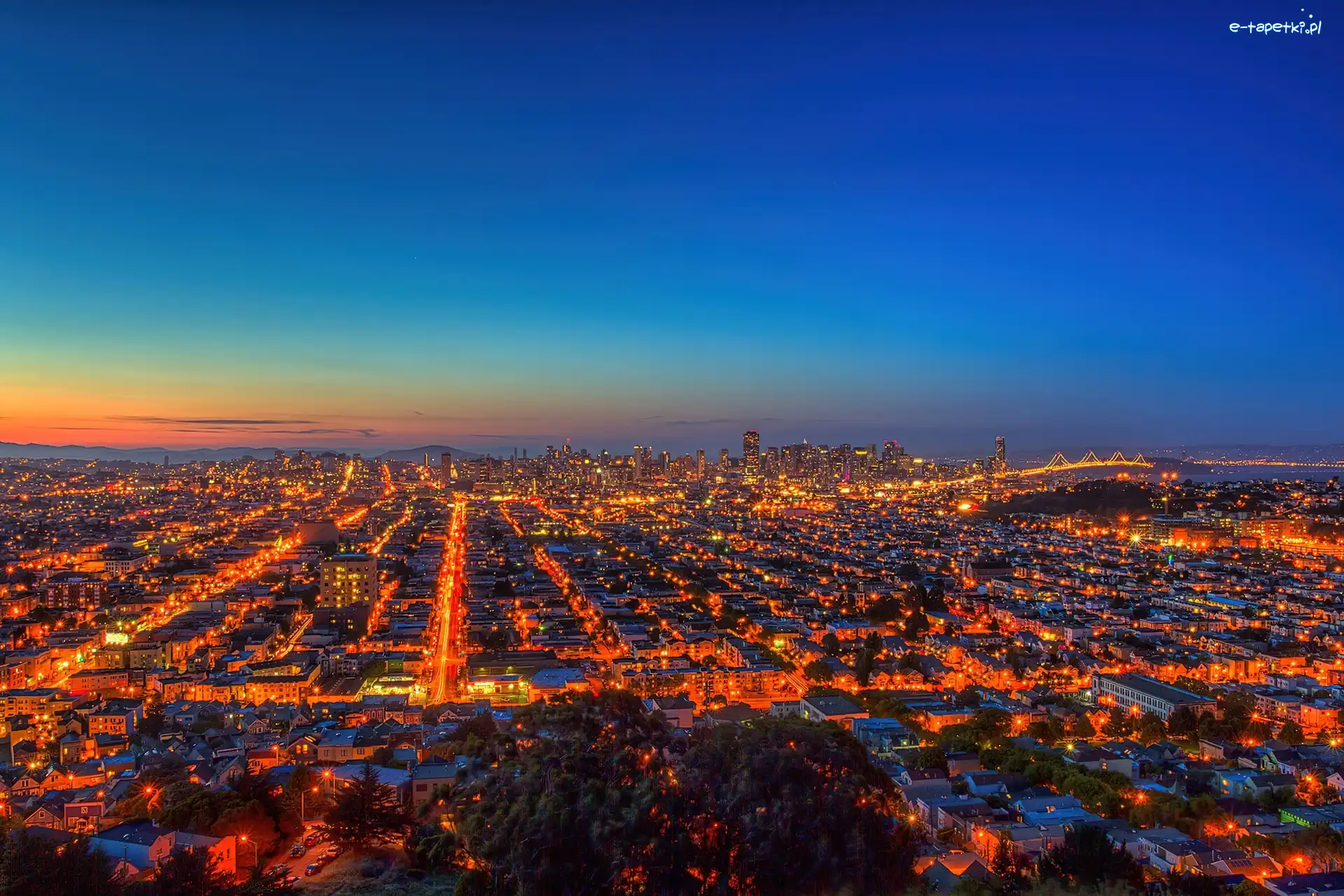 Miasto, Panorama, Noc, San Francisco