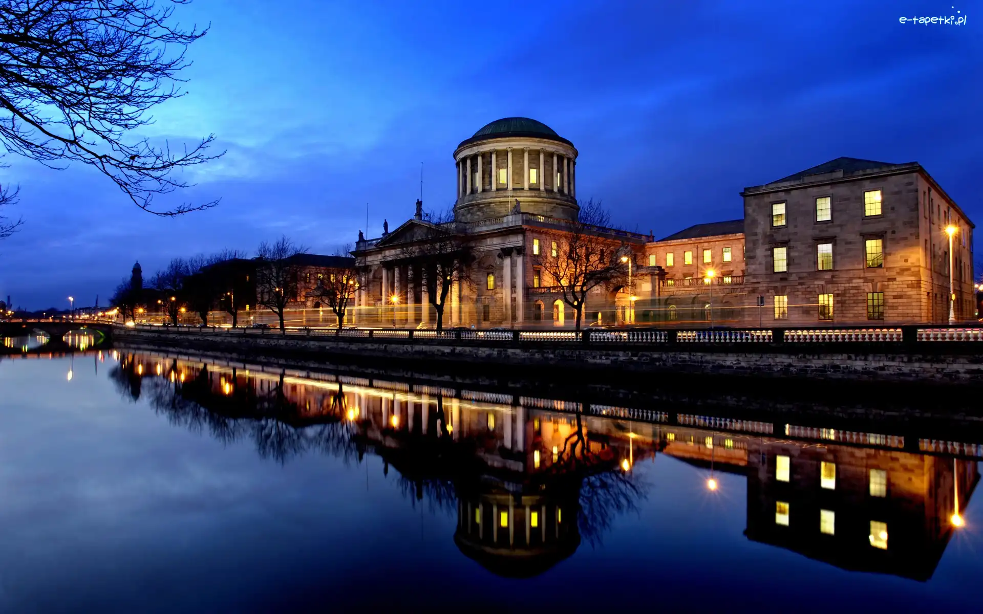 Budynek, Dublin, Sądu, Noc, Irlandia
