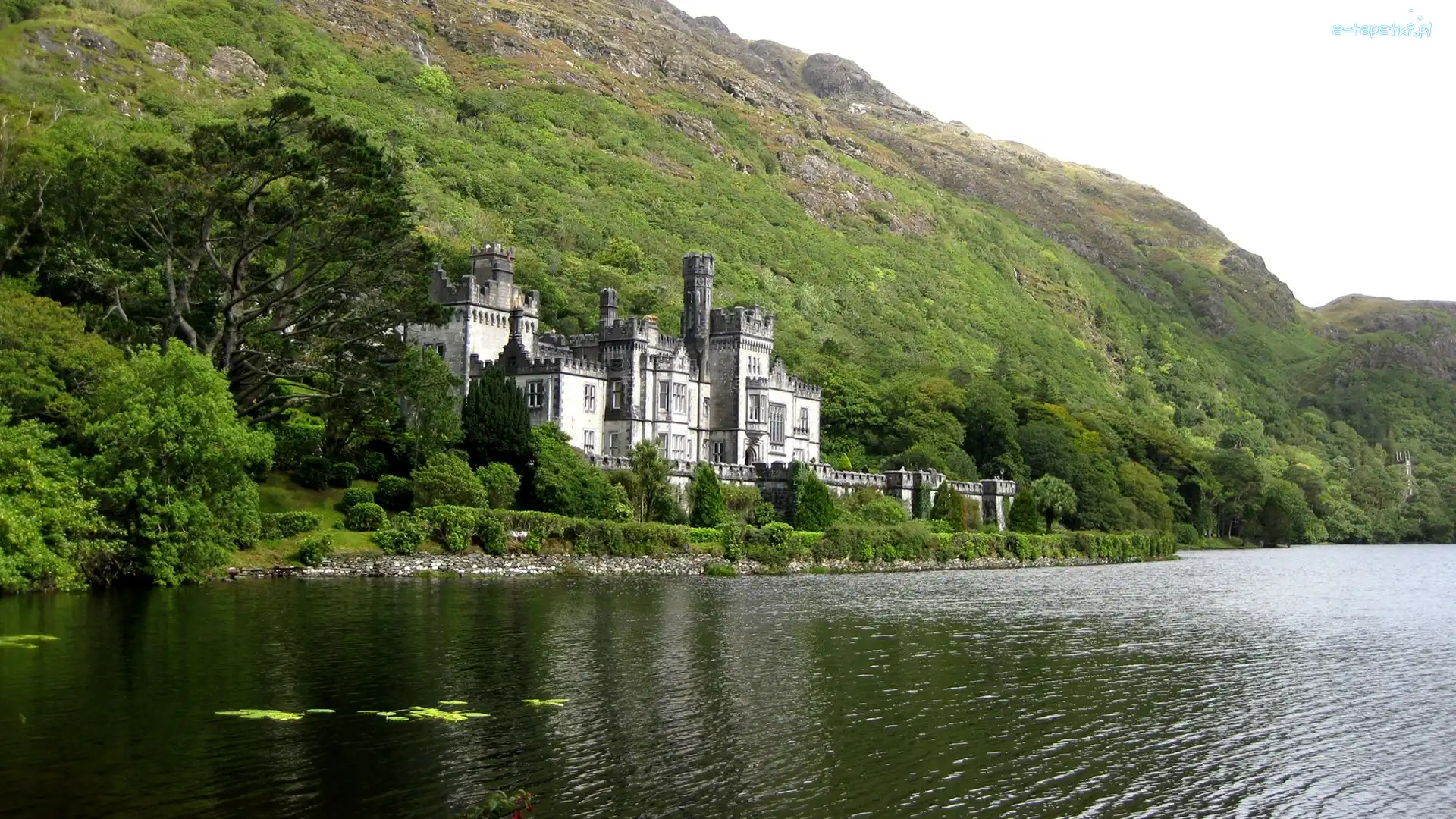 Zamek, Irlandia, Kylemore Abbey, Jezioro, Góry