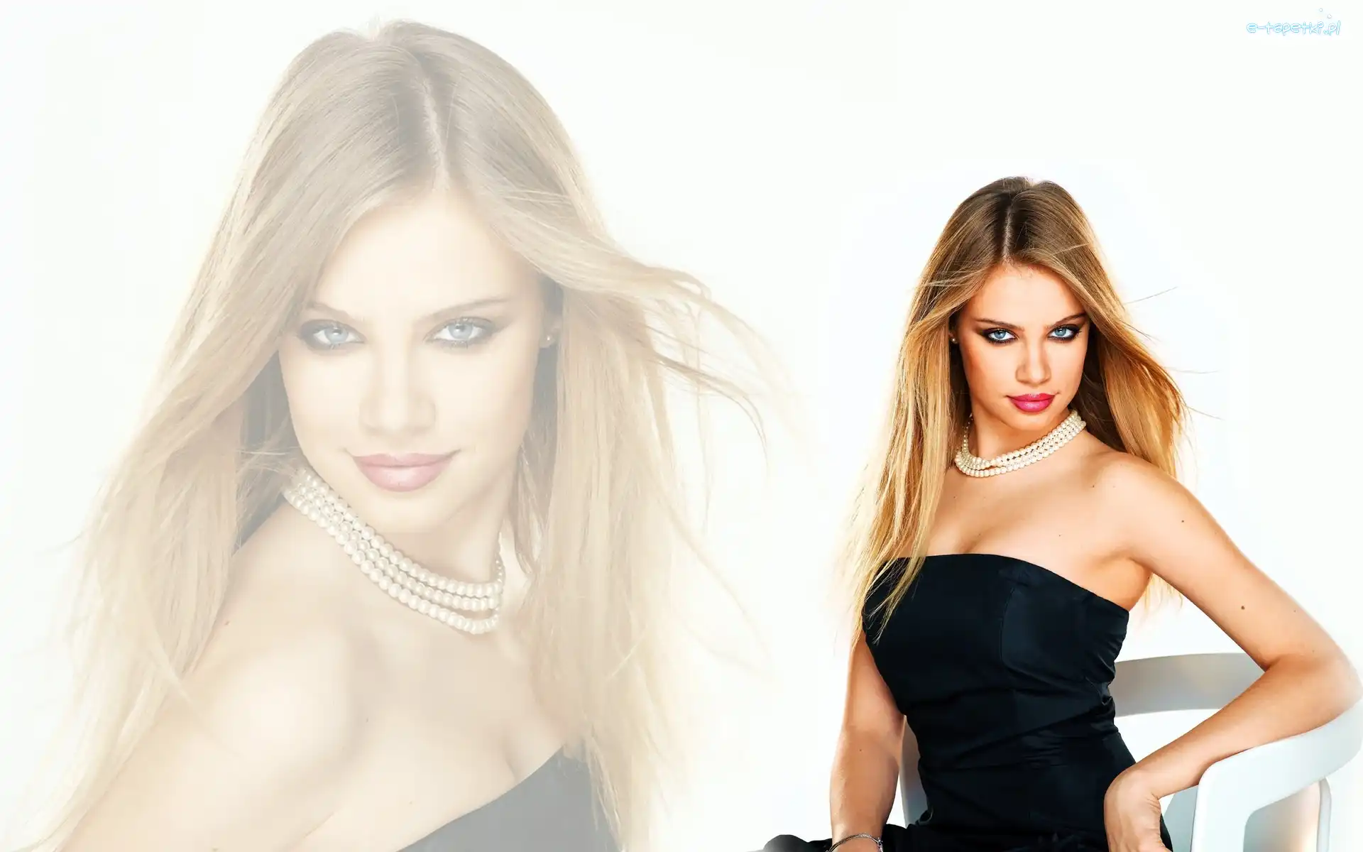 Xenia Tchoumitcheva, Sukienka, Czarna, Makijaż, Korale