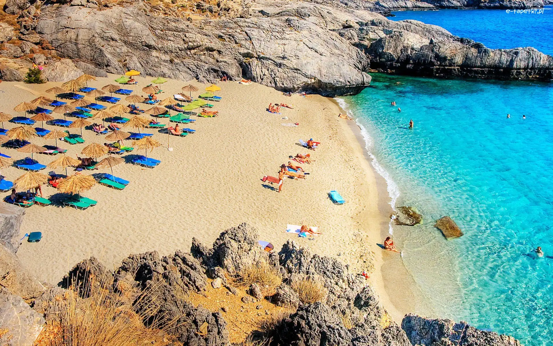 Plaża, Parasole, Morze, Wakacje, Kreta