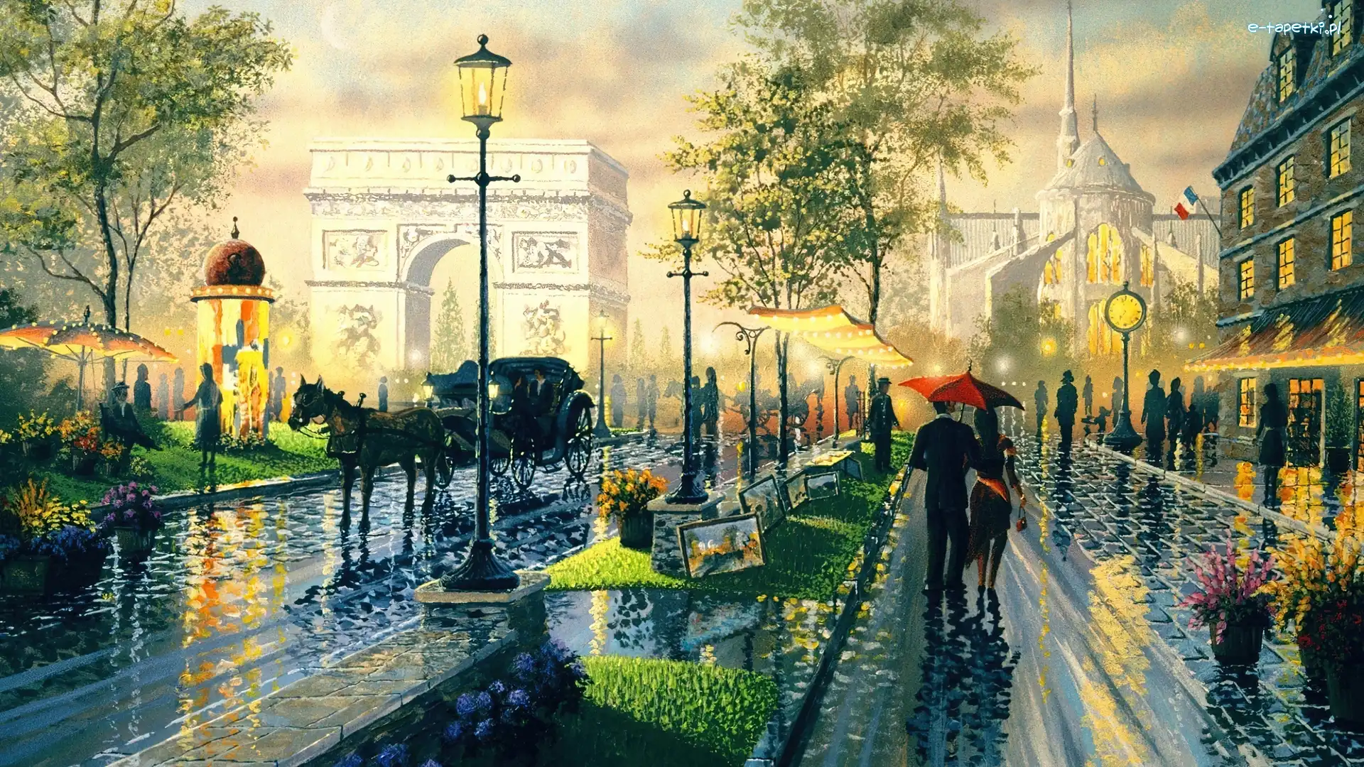 Obraz, Łuk Triumfalny, Paryż, Deszcz, Ulica