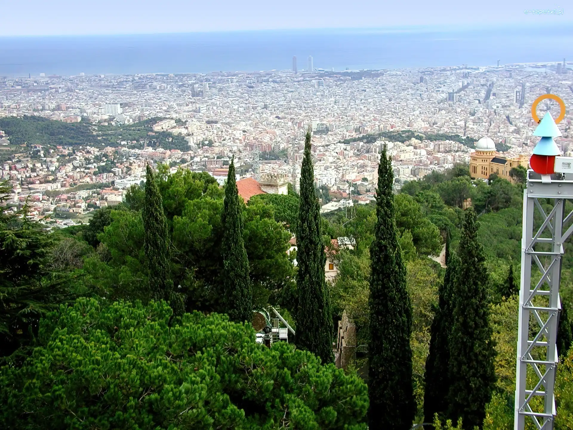 Hiszpania, Panorama, Drzewa, Barcelona