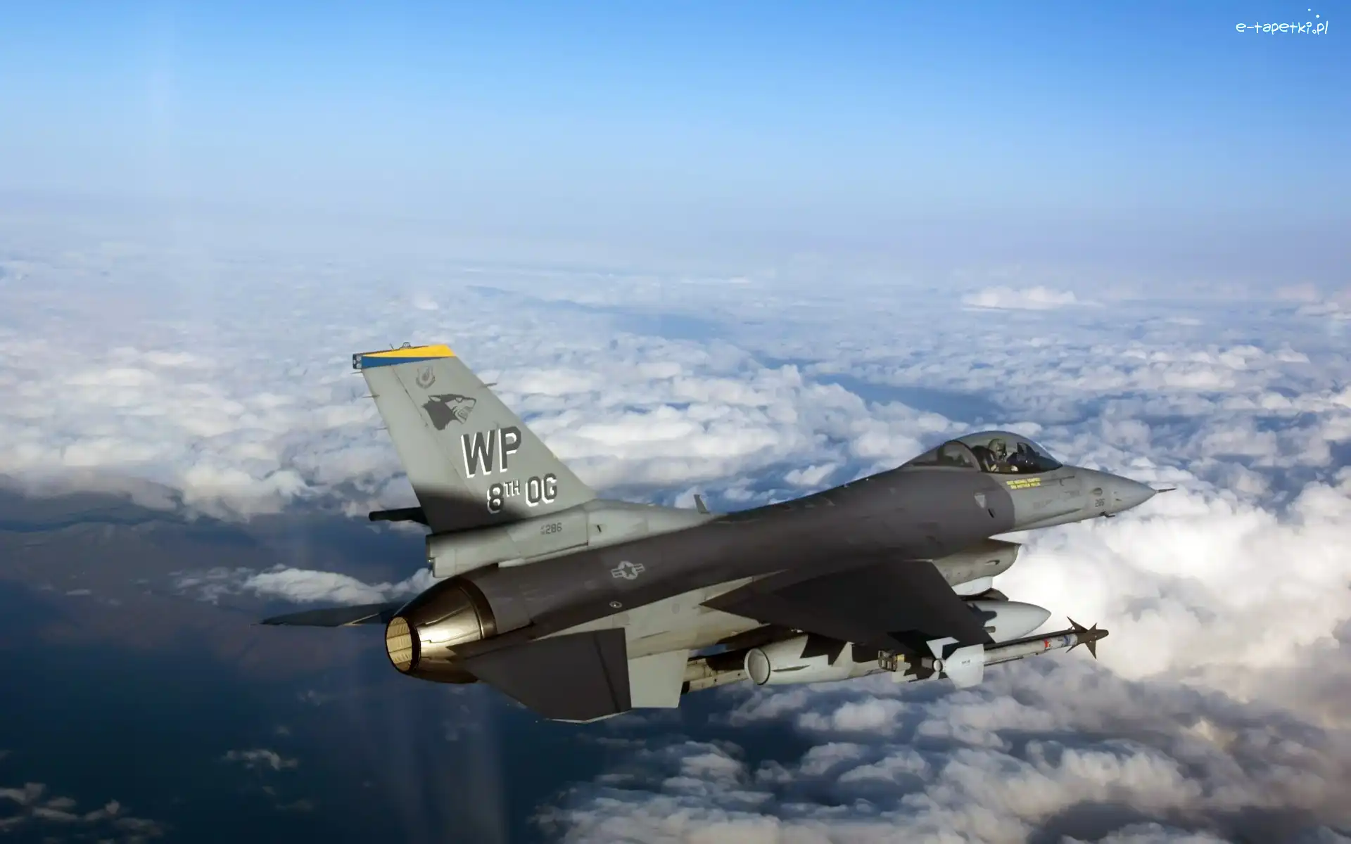 F-16, Lot, Chmury, Myśliwiec