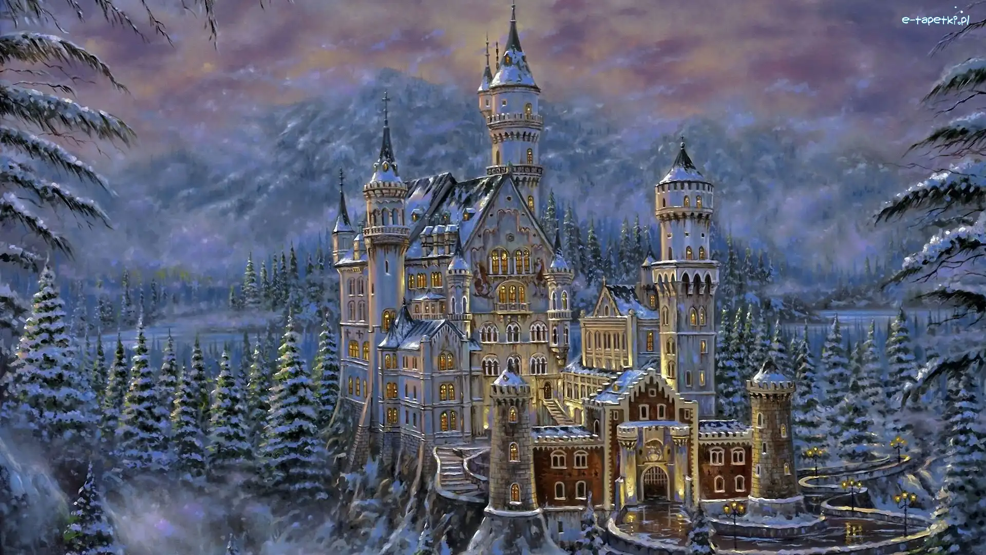 Neuschwanstein, Obraz, Zima, Zamek