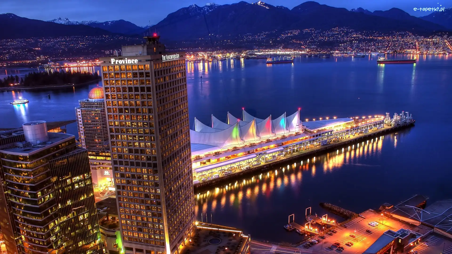 Oświetlonego, Vancouver, Miasta, Panorama