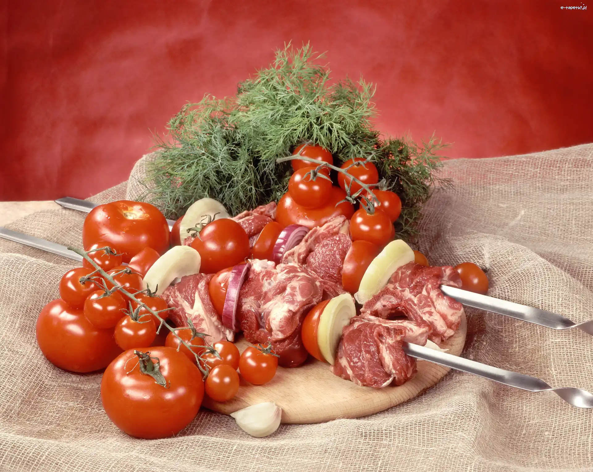 Szaszłyki, Grill, Pomidorki, Surowe