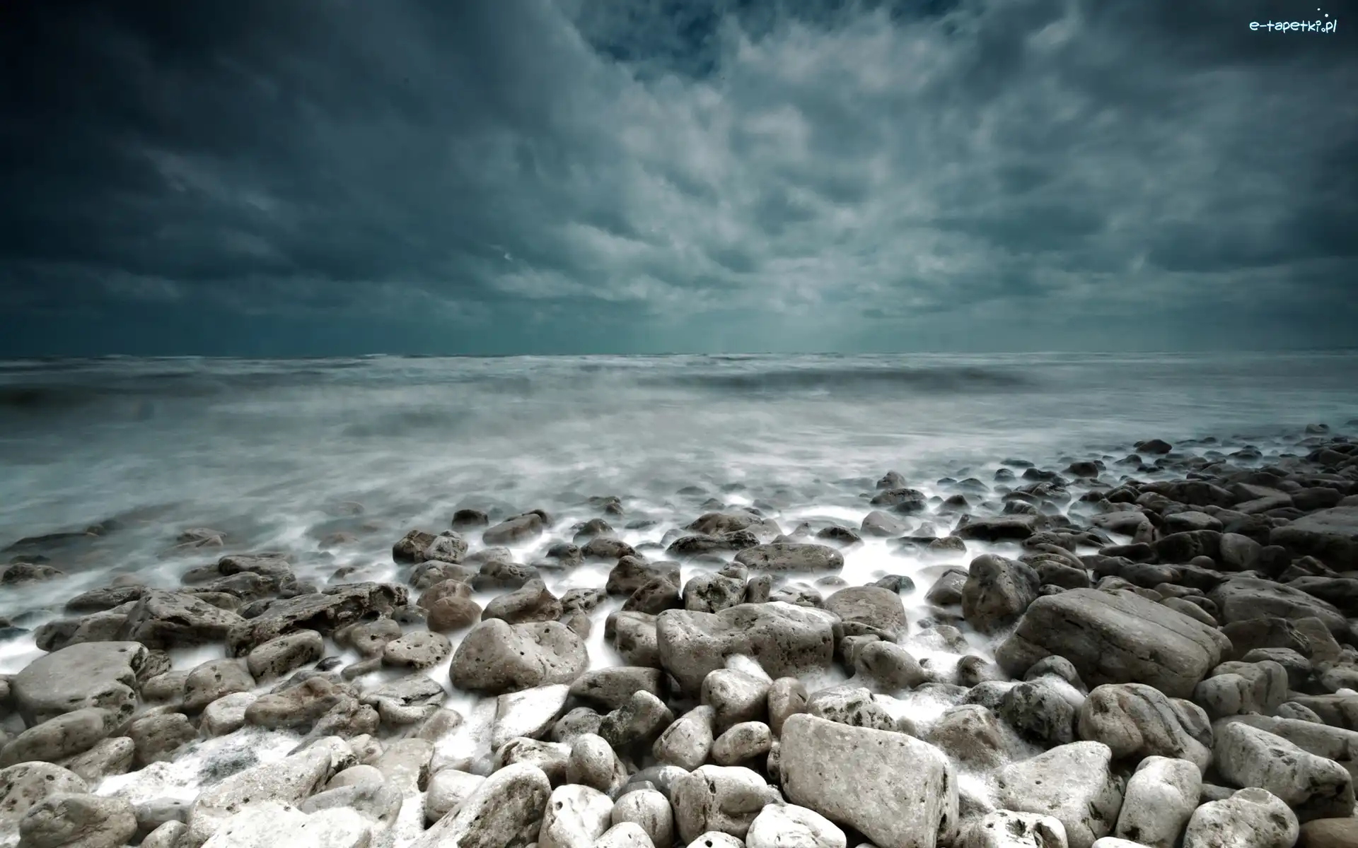 Niebo, Plaża, Kamienista, Zachmurzone