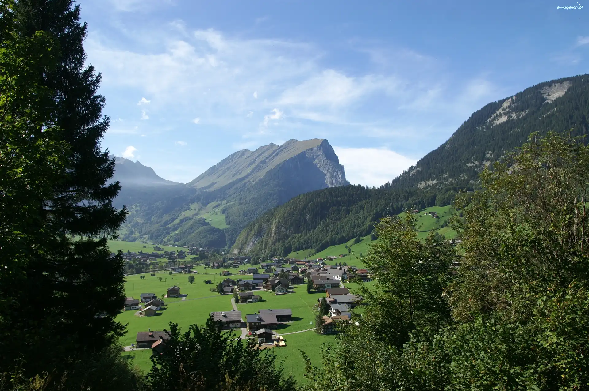 Domy, Góry, Dolina, Drzewa, Austria, Kanisfluh