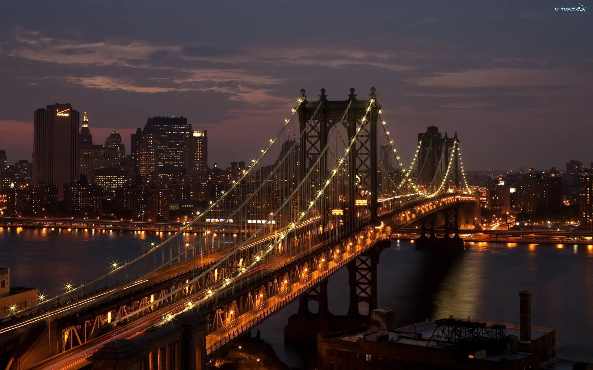 Noc, Most, Brooklyn, York, Nowy, Miasta, Panorama