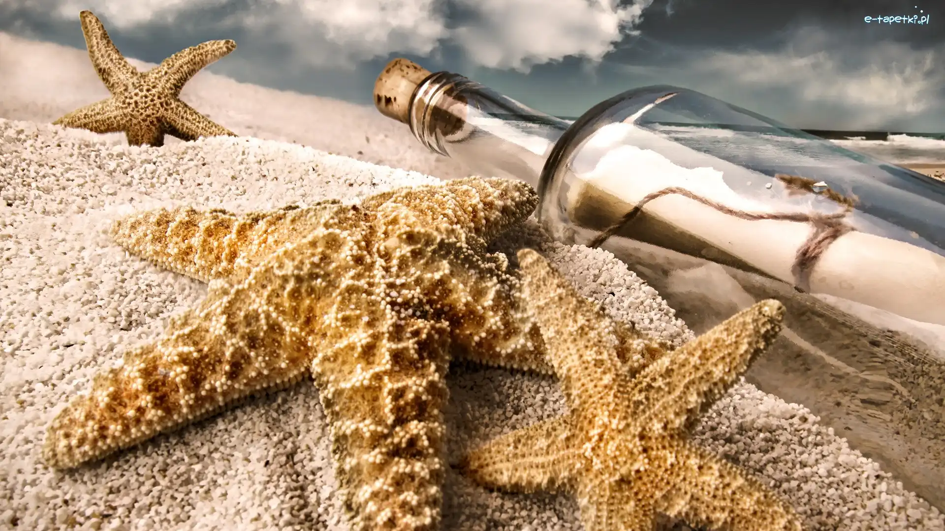 Plaża, Rozgwiazda, Piasek, List, Butelka