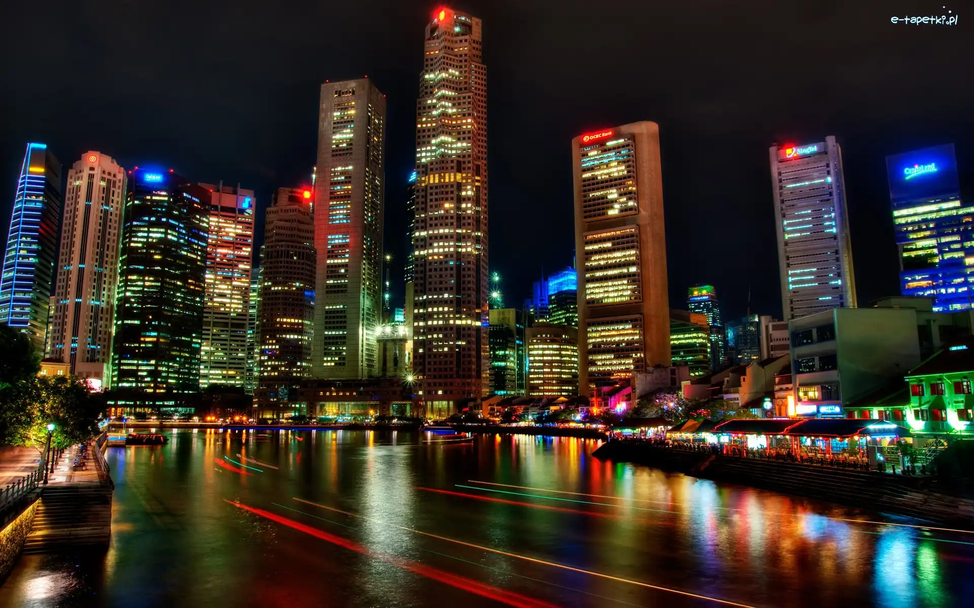 Azja, Miasta, Wieżowce, Singapur, Widok, Noc