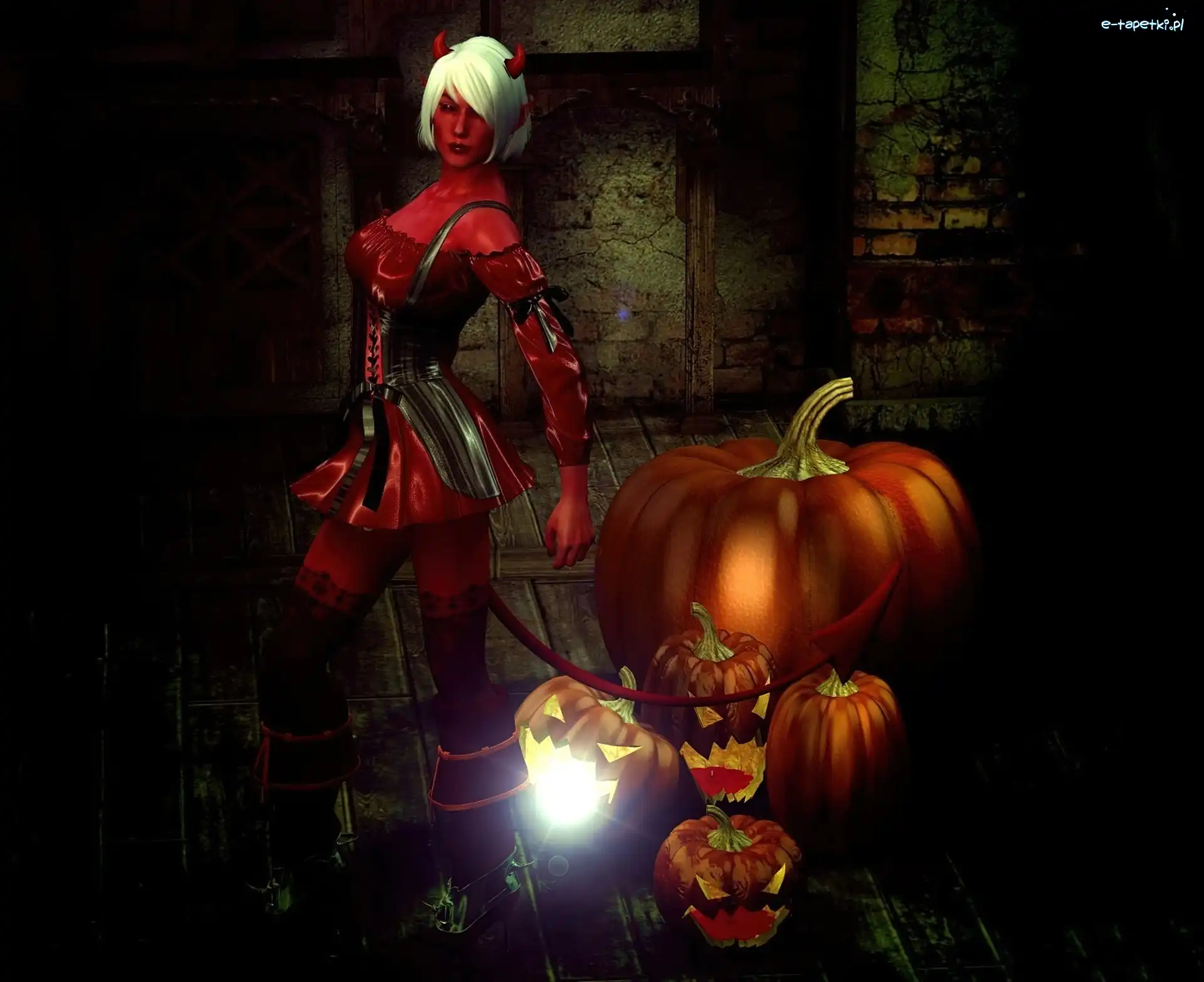 Halloween, Diablica, Dynie, Grafika Komputerowa