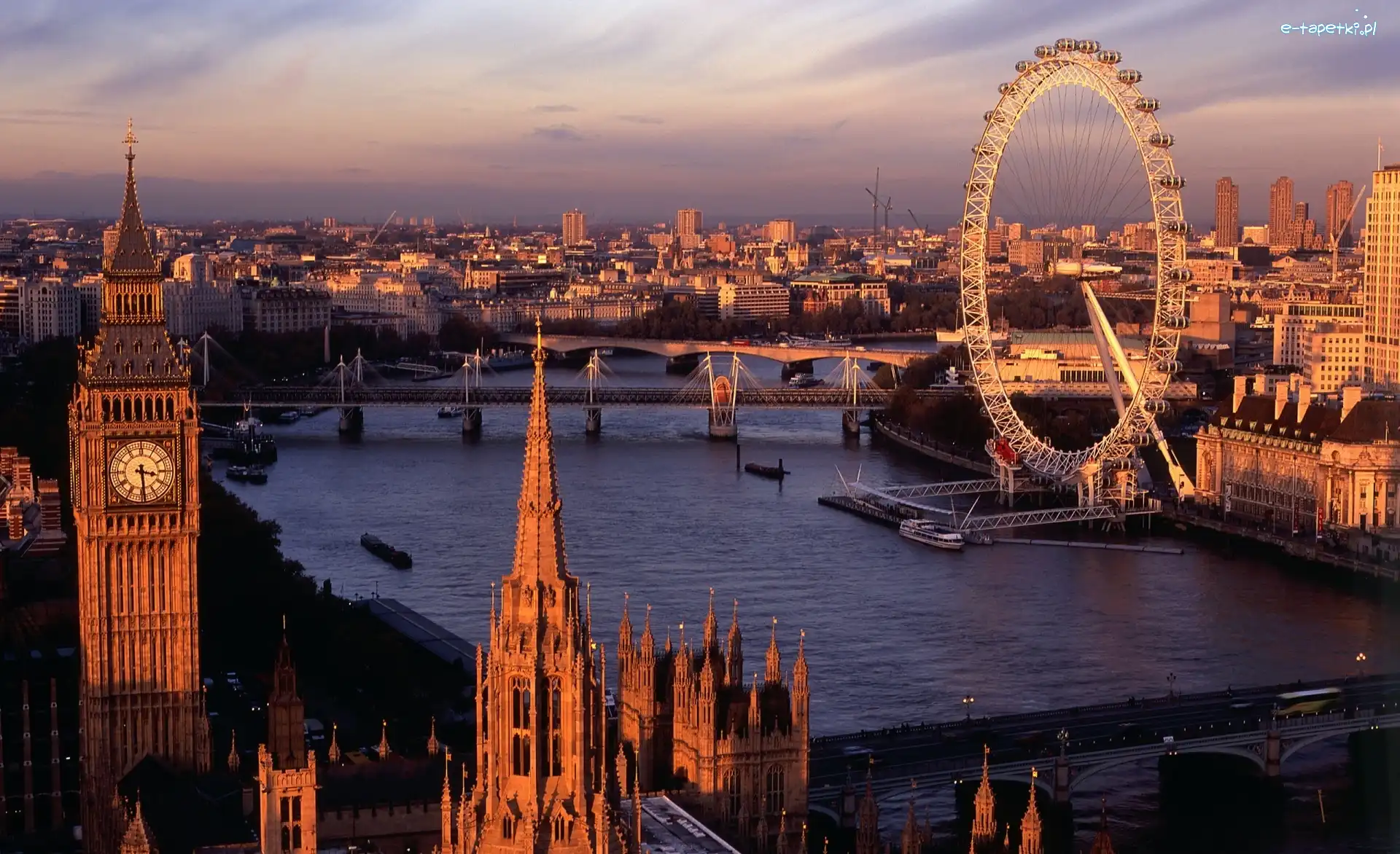 Panorama, Londyn, Miasta, London Eye, Big Ben