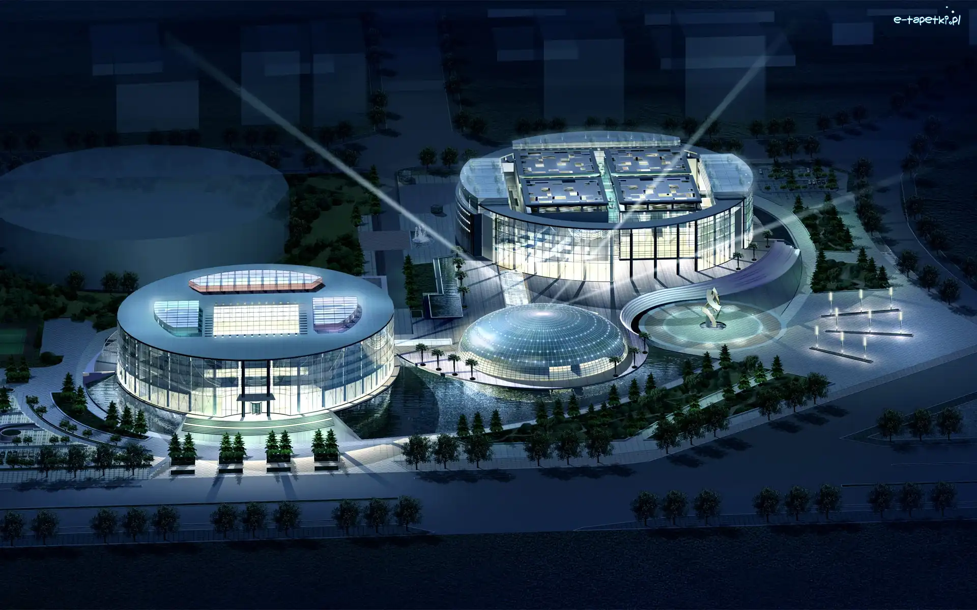 Architektura, Okrągłe, Projekt, Budynki, Oświetlone