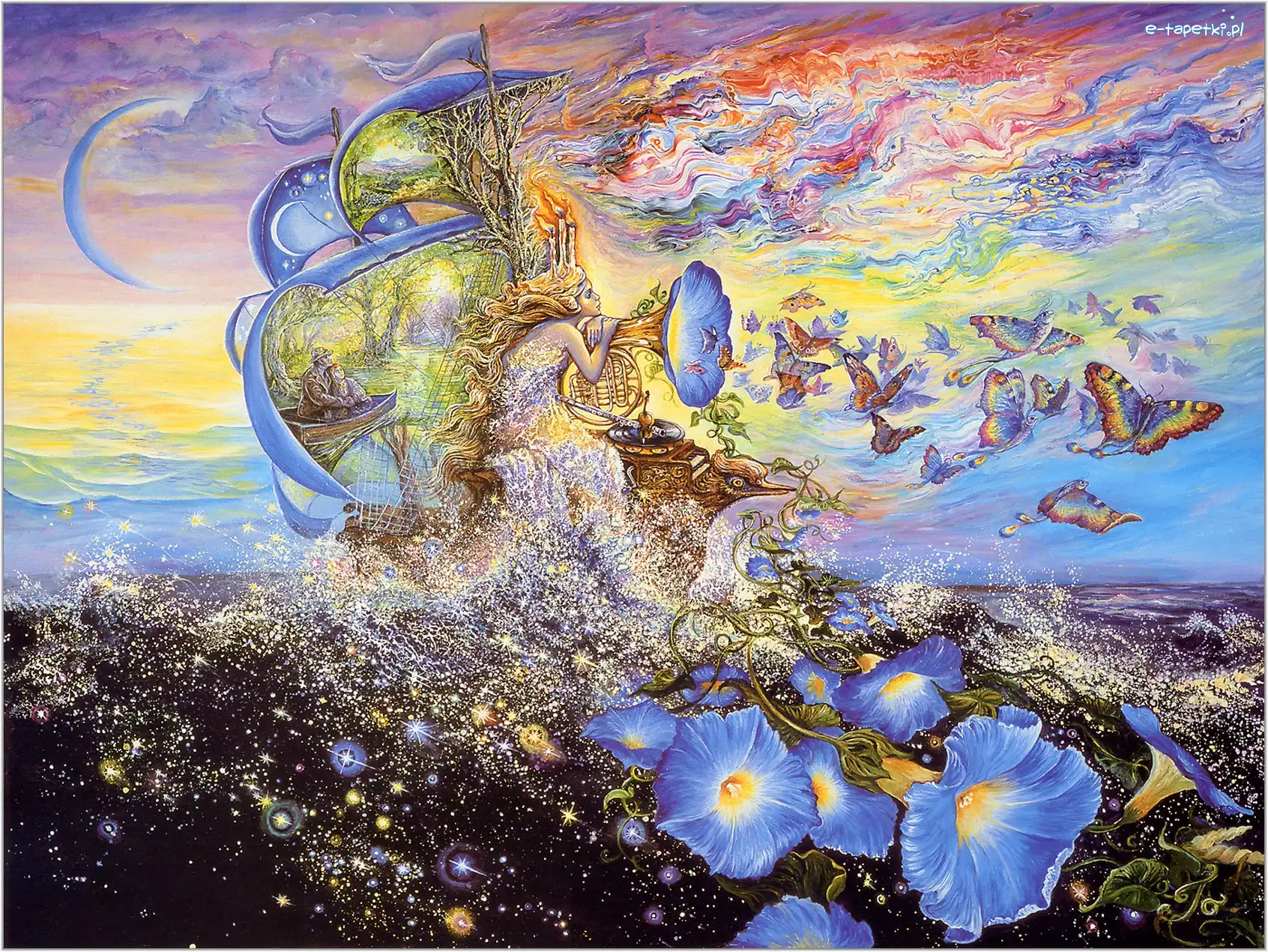 Patefon, Josephine Wall, Motyle, Kobieta