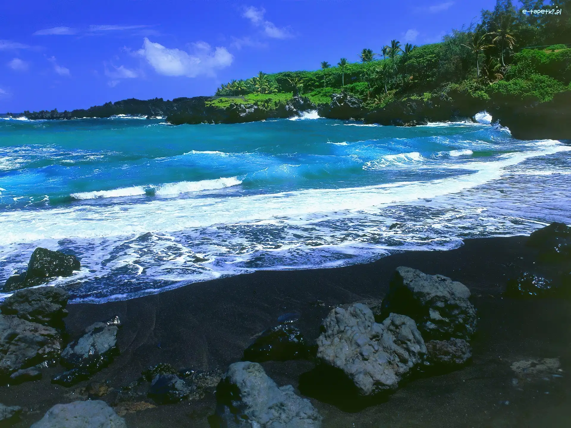 Maui, Kamienie, Morze, Hawaje, Plaża, Czarna