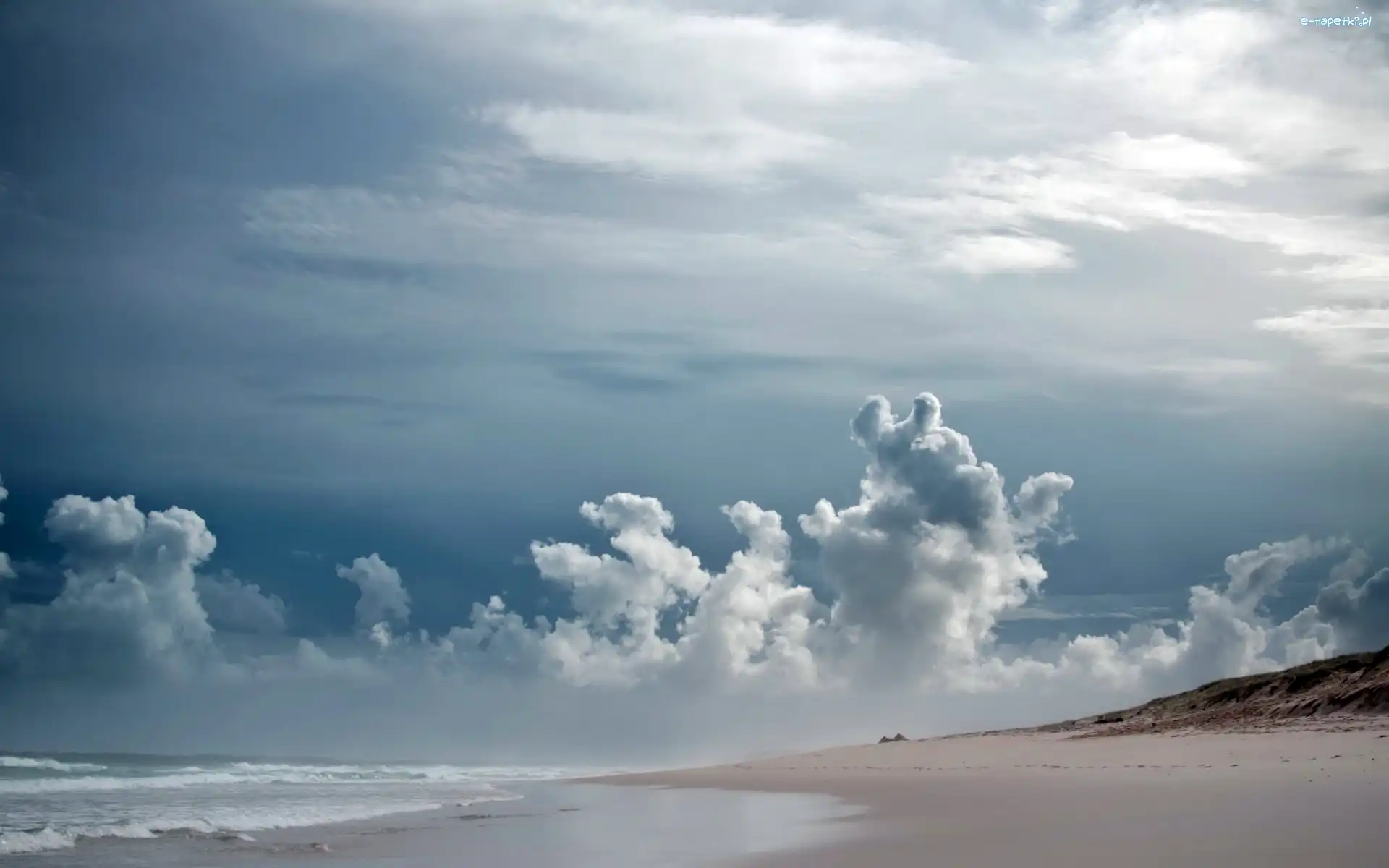 Morze, Plaża, Chmury