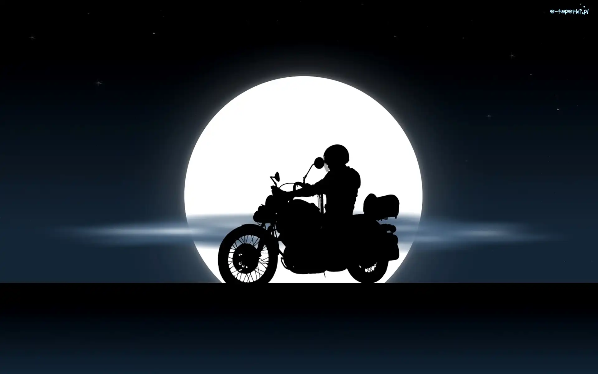 Motocyklista, Księżyc, Noc, Yamaha XV535 Virago