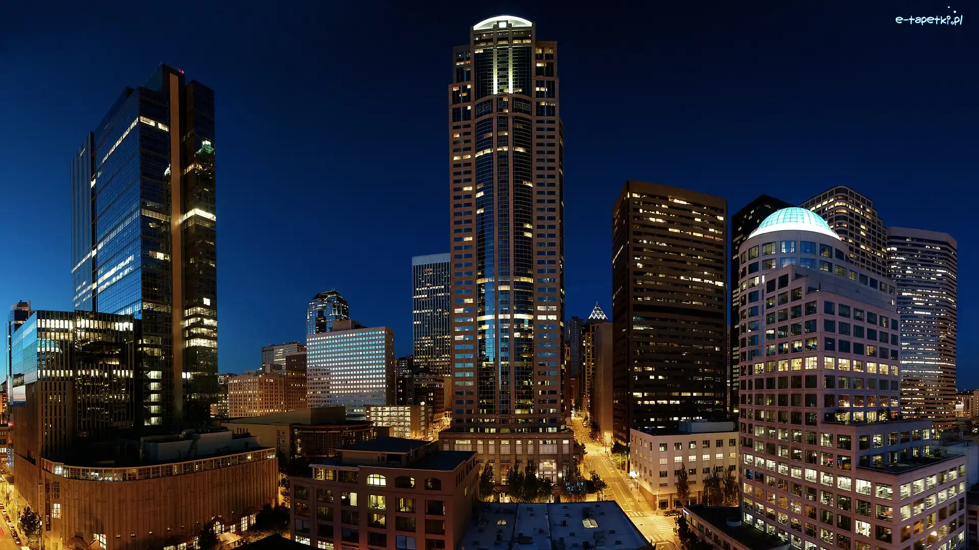 Seattle, Miasto, Stany Zjednoczone, Drapacze Chmur, Nocą