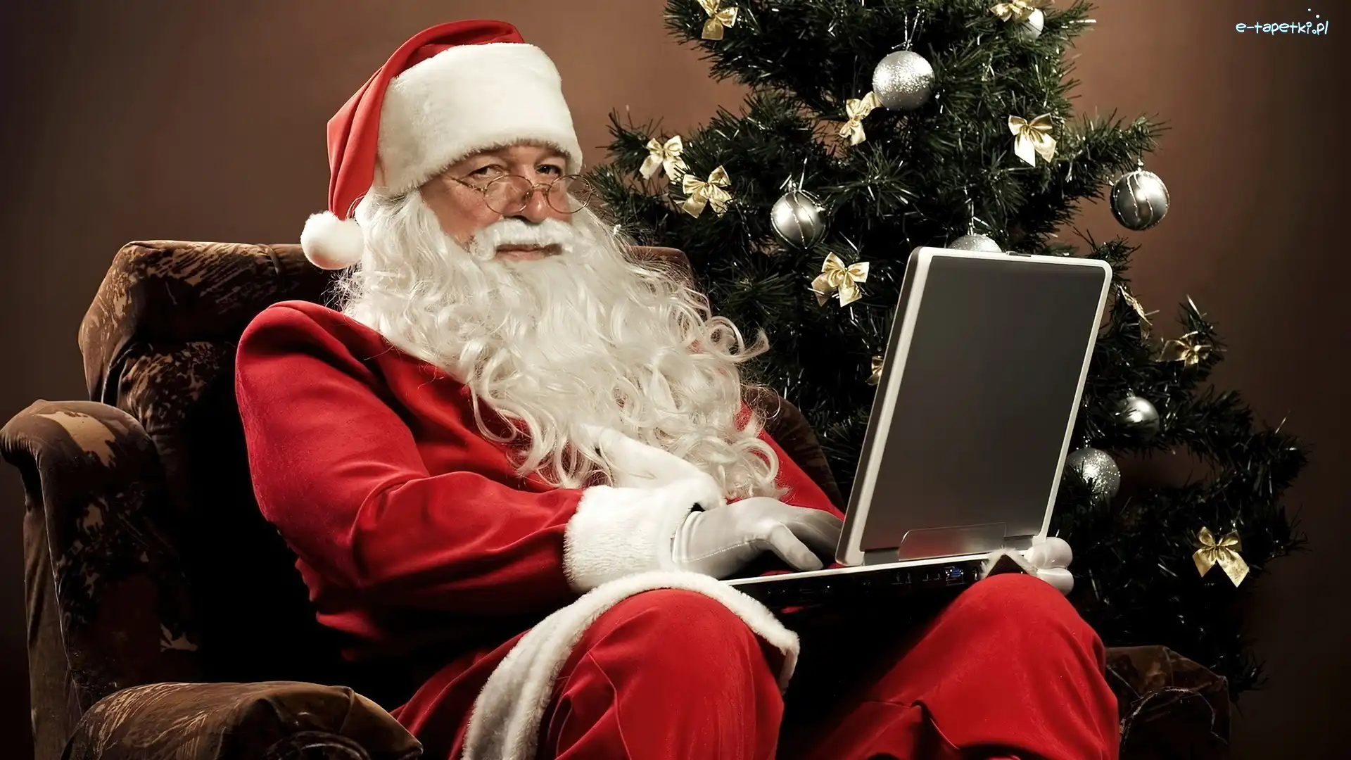 Laptop, Mikołaj, Choinka