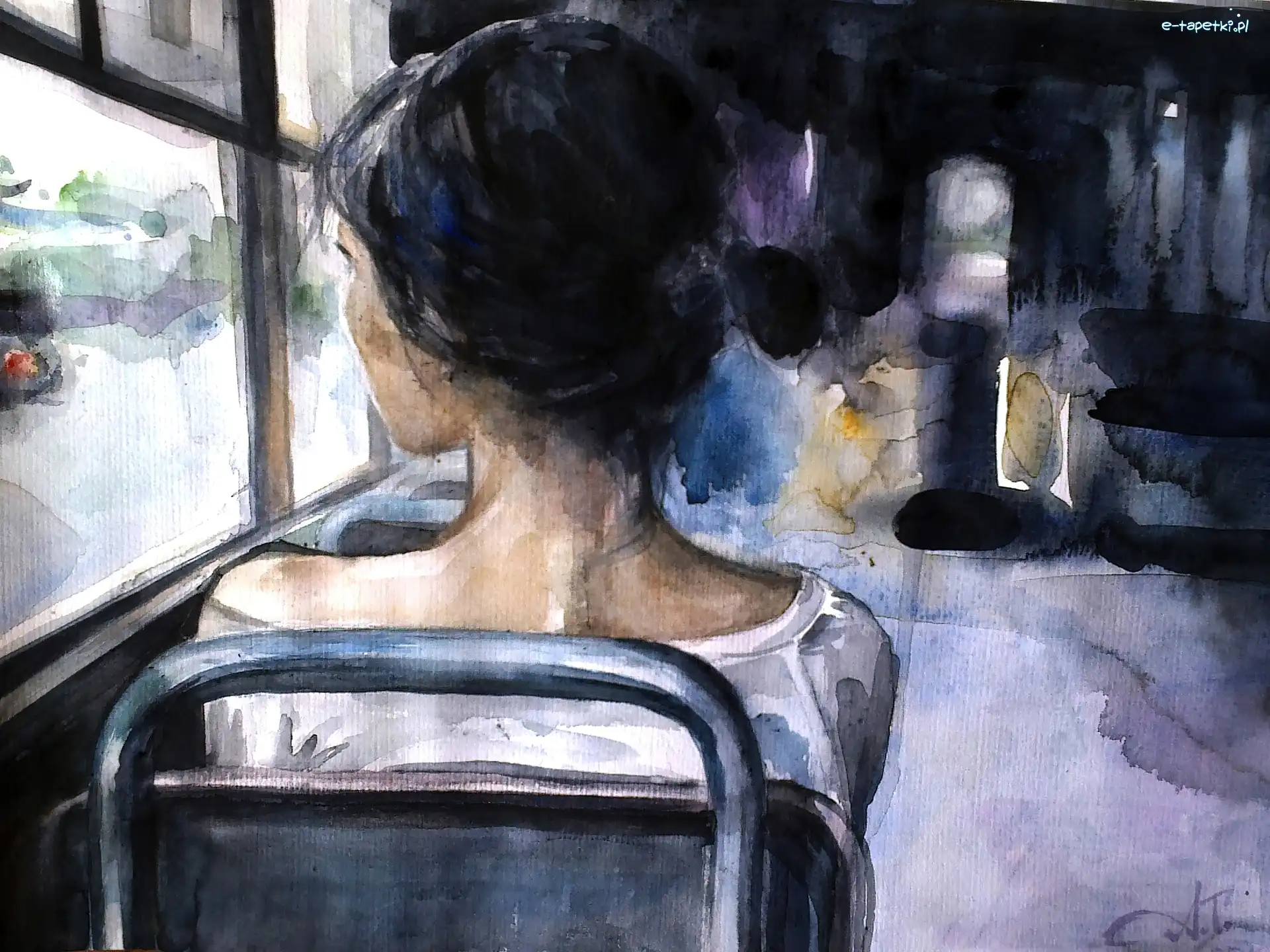 Autobus, Kobieta, Obraz