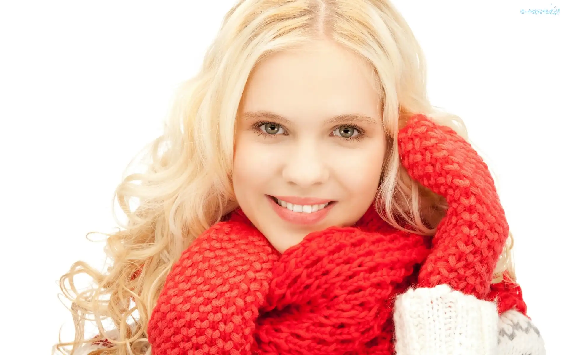 Uśmiechnięta, Rękawiczki, Blondynka, Zima, Szalik