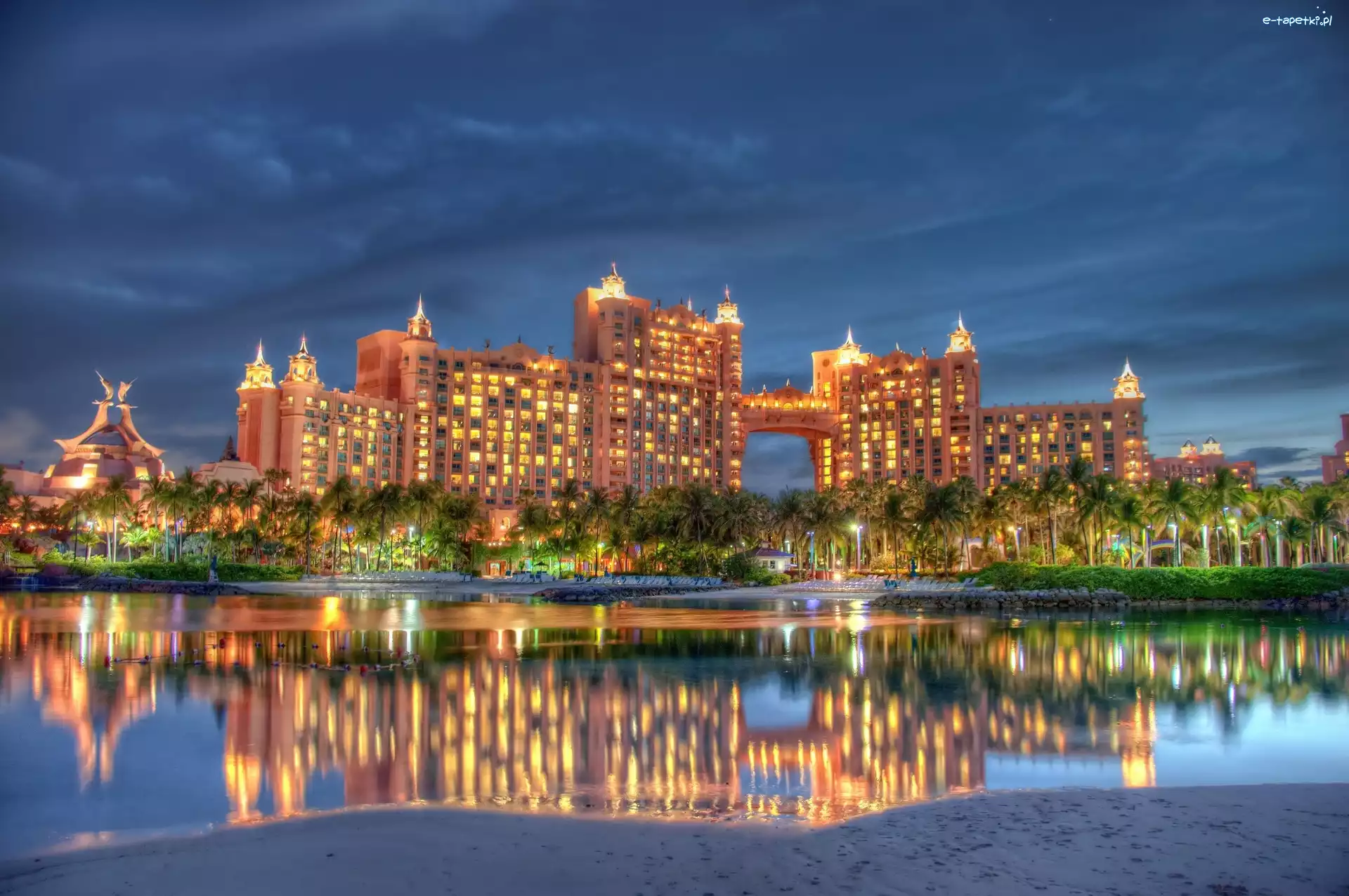 Hotel, Nocą, Dubai, Atlantis The Palm