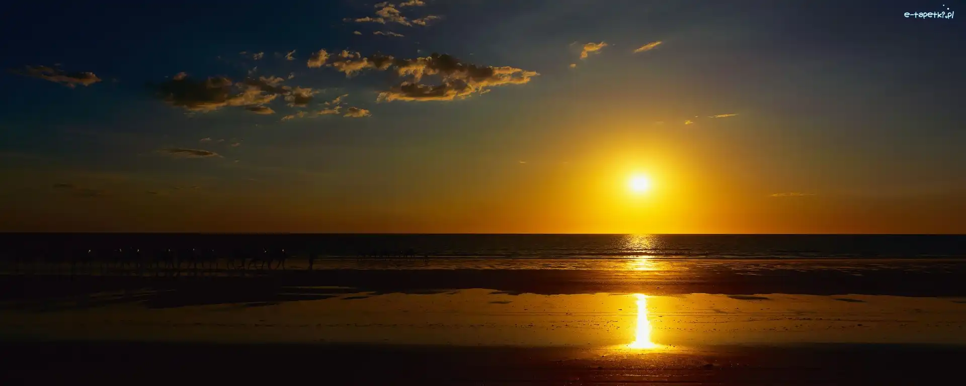 Morze, Zachód, Plaża, Karawana, Słońca